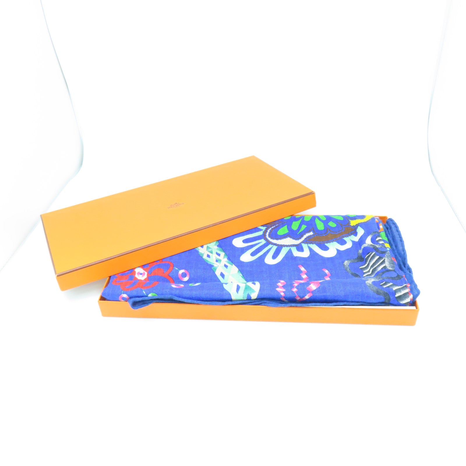 HERMES 【激減優惠】羊絨/絲質Scarf圍巾藍色