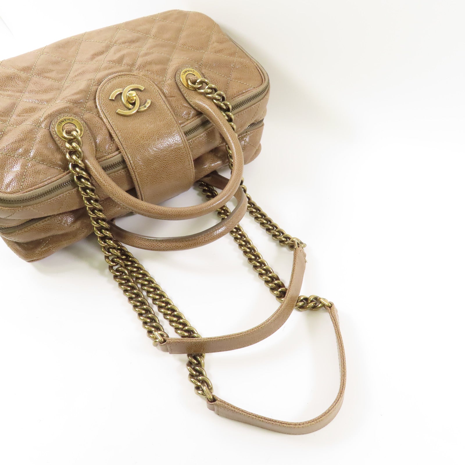 CHANEL 牛皮皮革Chain Shoulder金扣鏈帶手挽肩背兩用袋