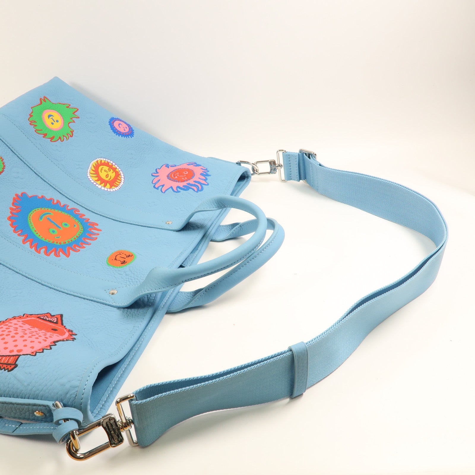 LOUIS VUITTON Embossed LVxYK Weekend Tote銀扣手挽肩背兩用袋藍色