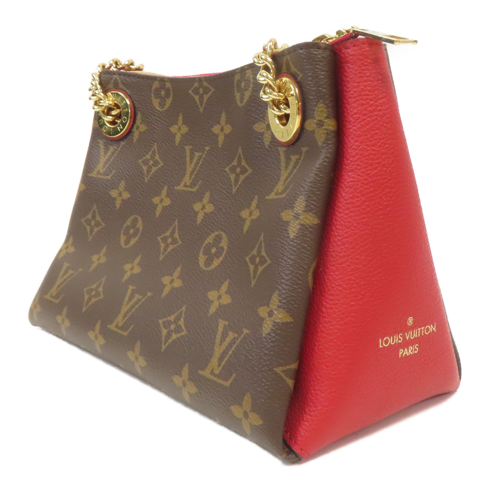 LOUIS VUITTON Monogram Surene BB金扣鏈帶肩背袋啡色/紅色