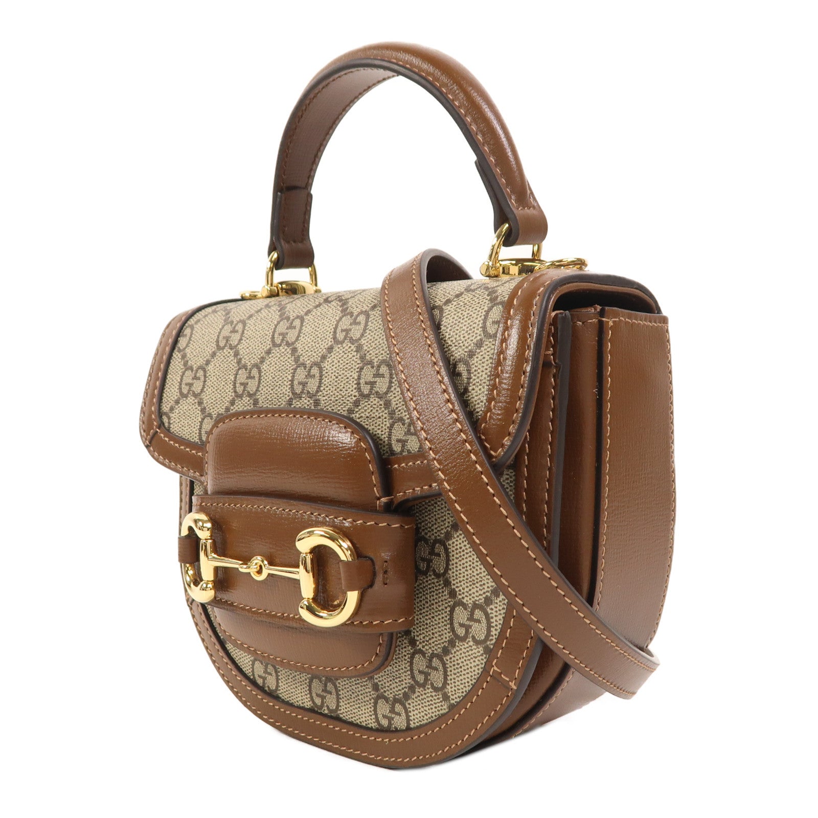 GUCCI 塗層帆布Horsebit 1955 Mini Top Handle金扣手挽肩背兩用袋