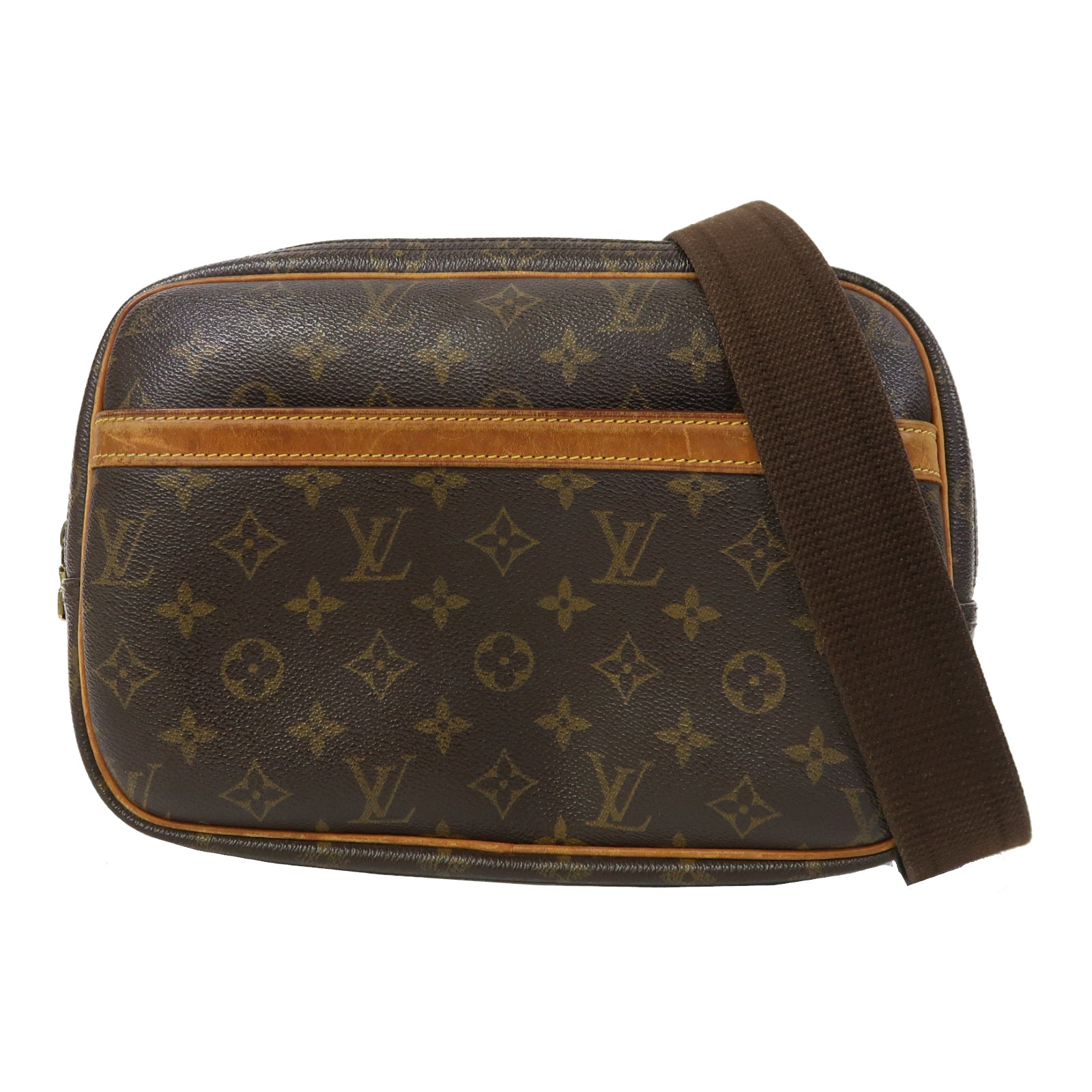 LOUIS VUITTON Monogram Reporter PM金扣肩背袋啡色