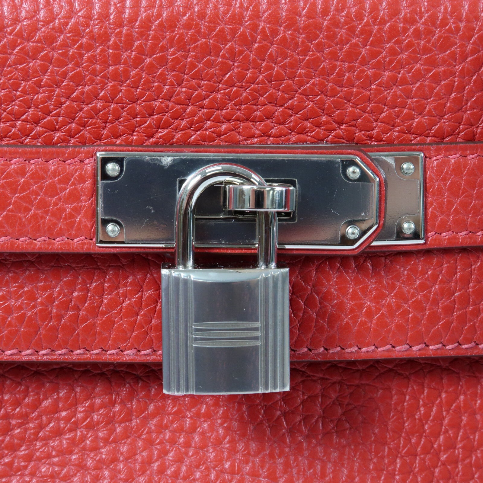 HERMES Togo皮革Kelly 28銀扣手挽肩背兩用袋Rouge Casaque