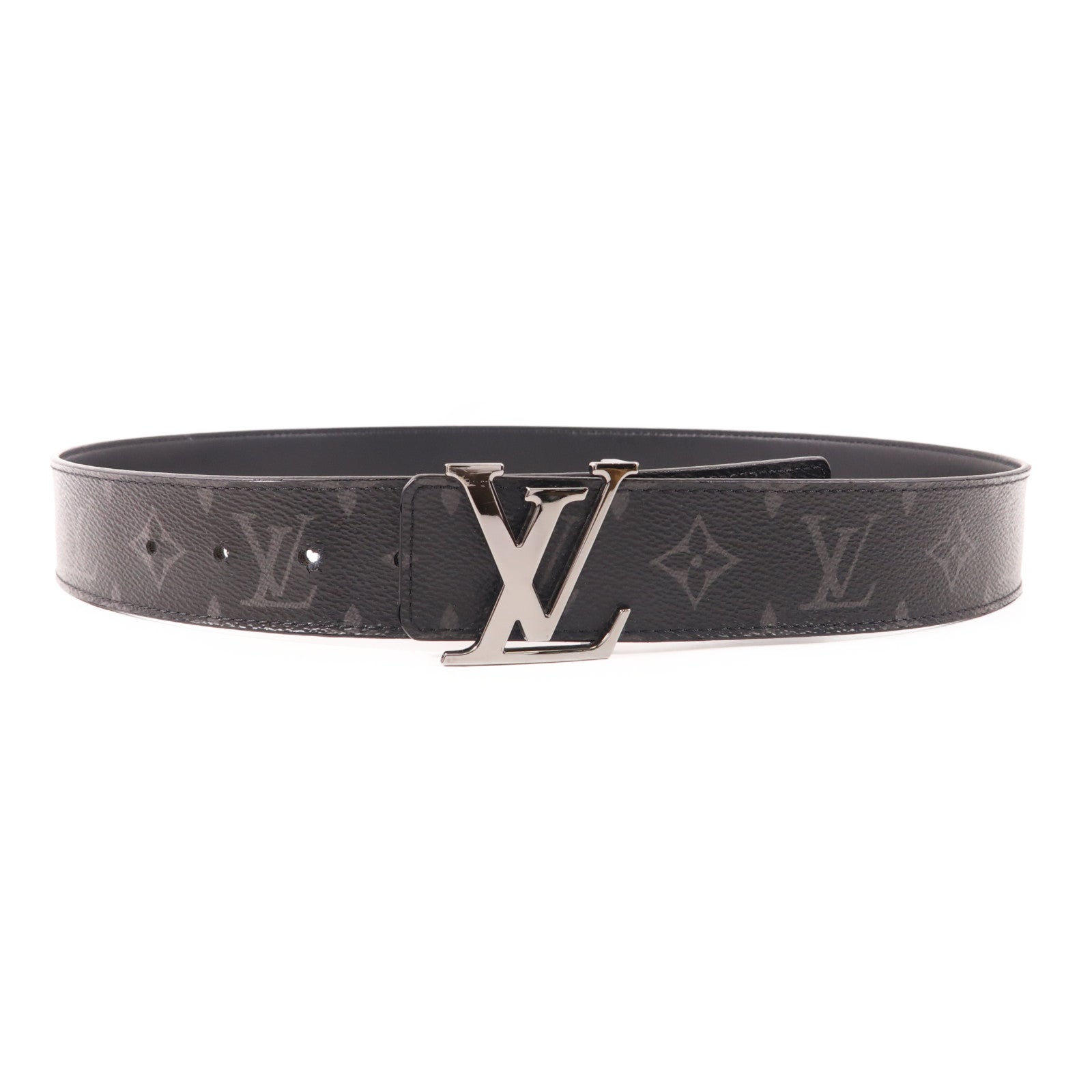 LOUIS VUITTON Monogram Eclipse Initiales Belt銀扣腰帶