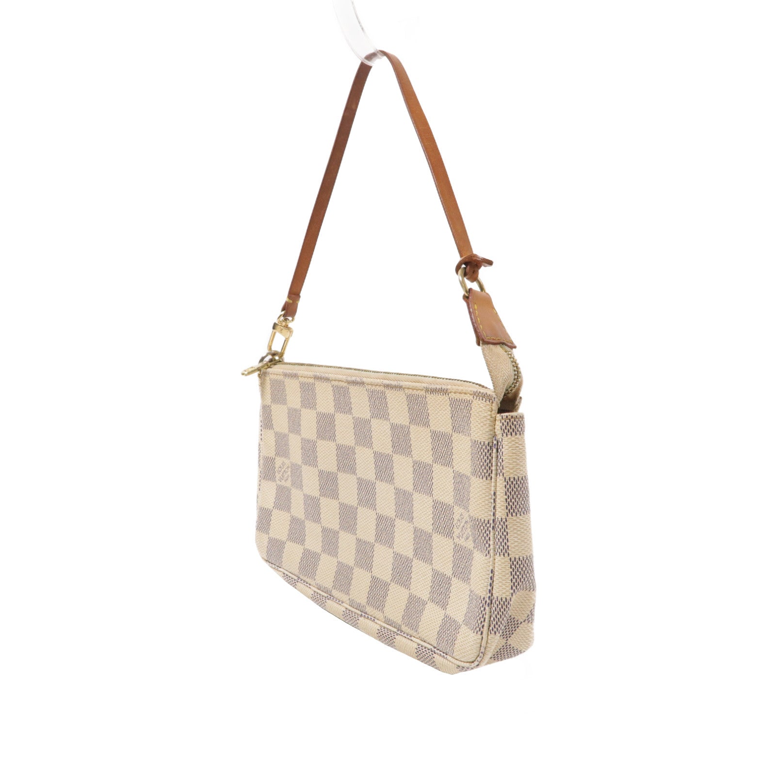 LOUIS VUITTON Damier Azur Pochette Accesoires金扣手挽袋米色