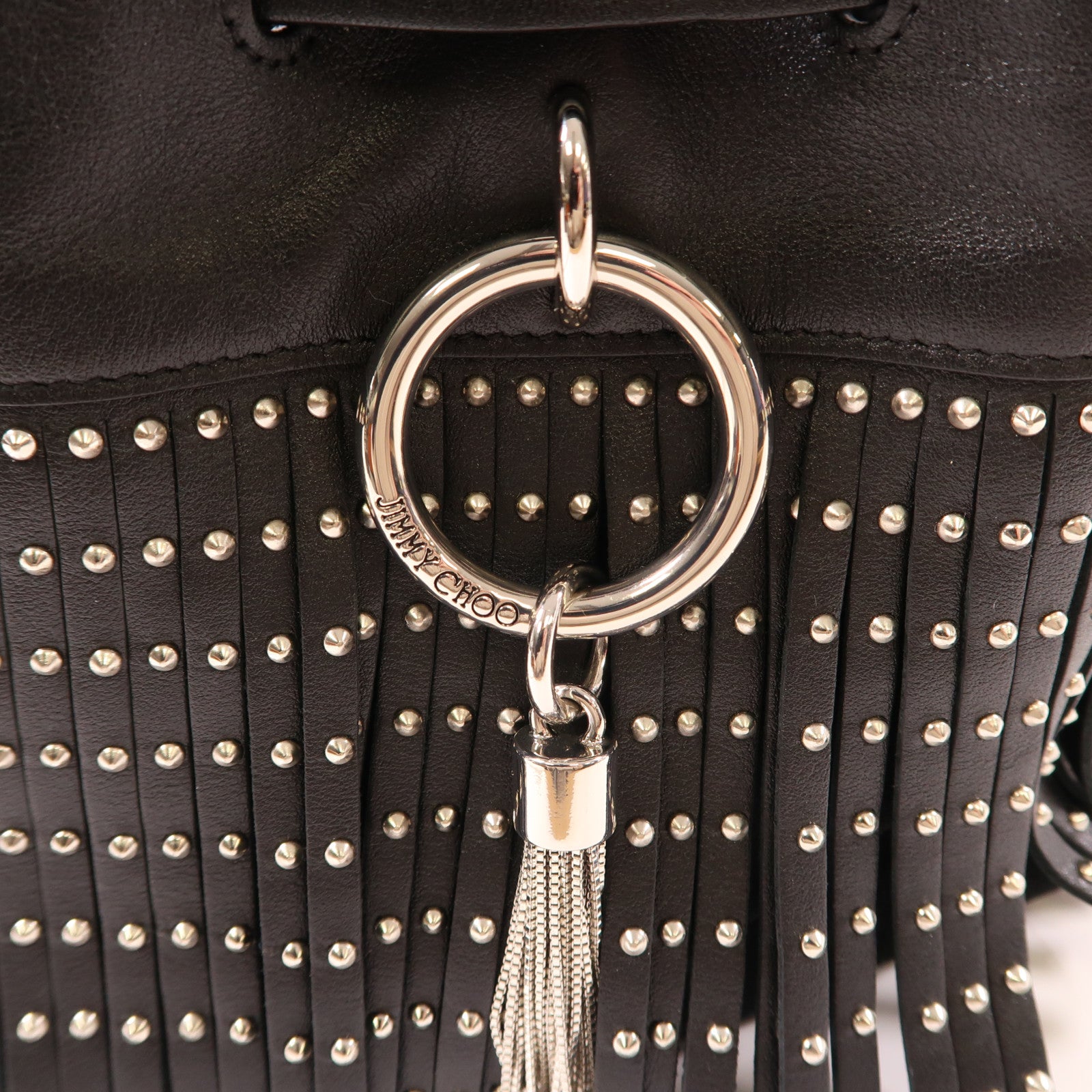 JIMMY CHOO 牛皮皮革Shoulder Bag銀扣鏈帶肩背袋黑色