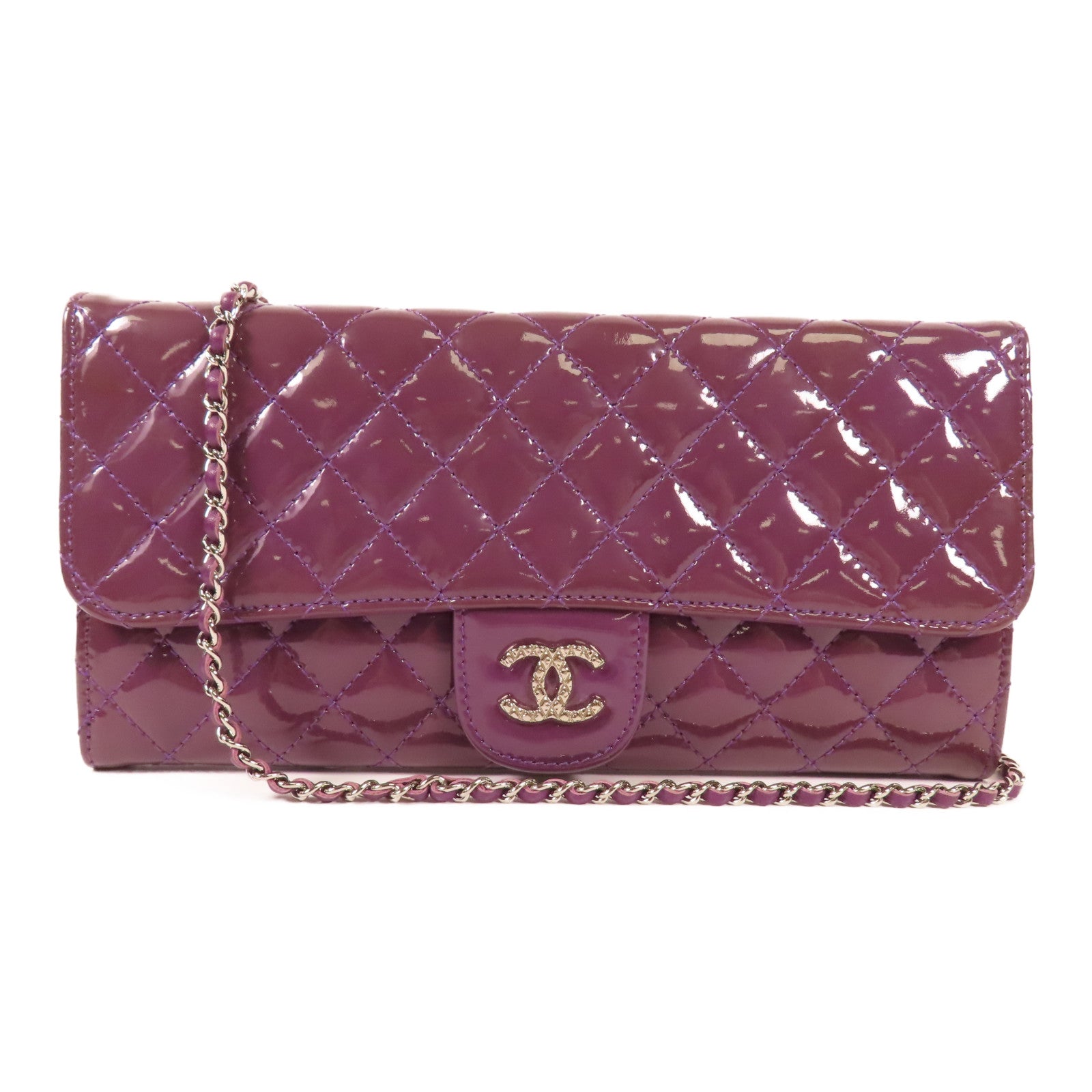 CHANEL 漆皮皮革Shoulder Bag銀扣鏈帶肩背袋