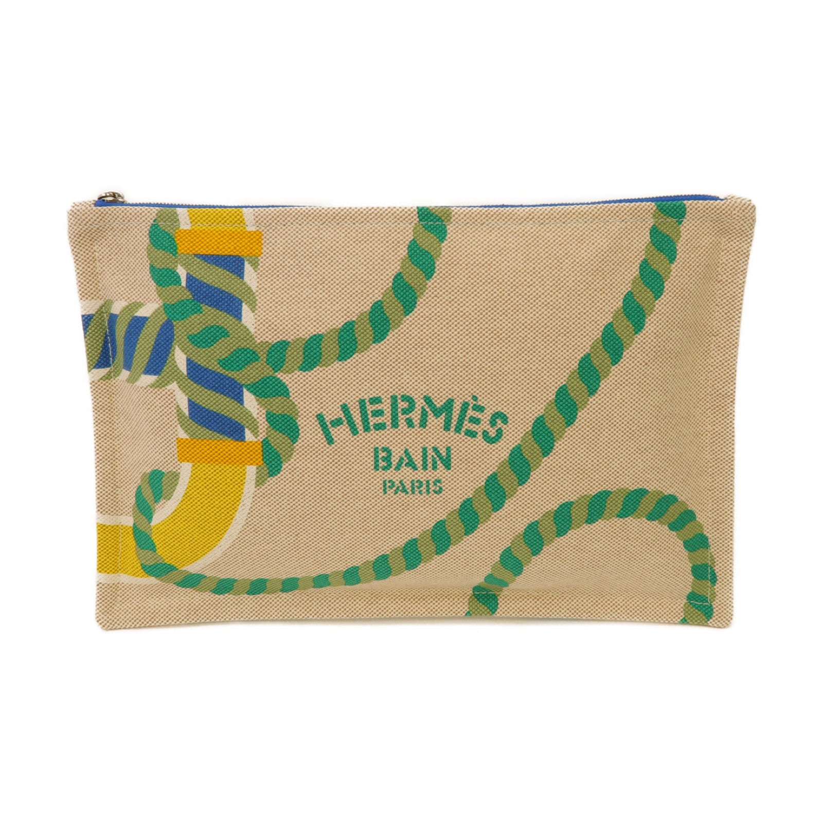 HERMES 【激減優惠】帆布Clutch Bag銀扣手拿包米色