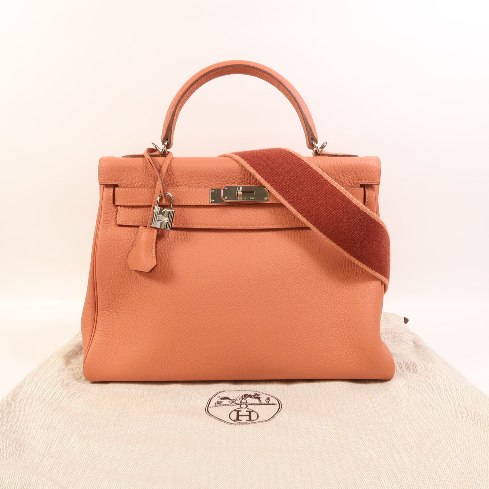 HERMES Clemence皮革Kelly 32 Amazon銀扣手挽肩背兩用袋Rose Tea