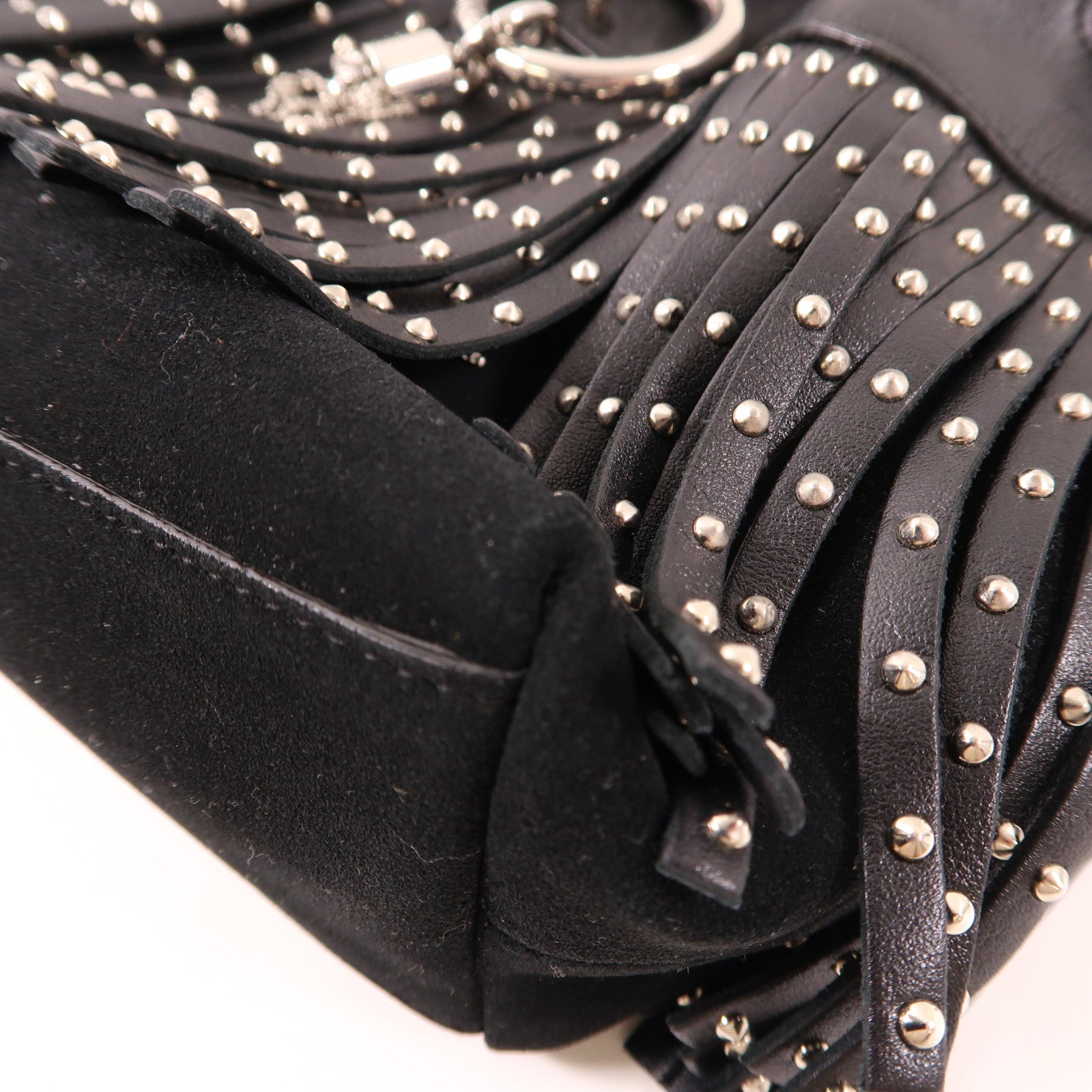 JIMMY CHOO 牛皮皮革Shoulder Bag銀扣鏈帶肩背袋黑色