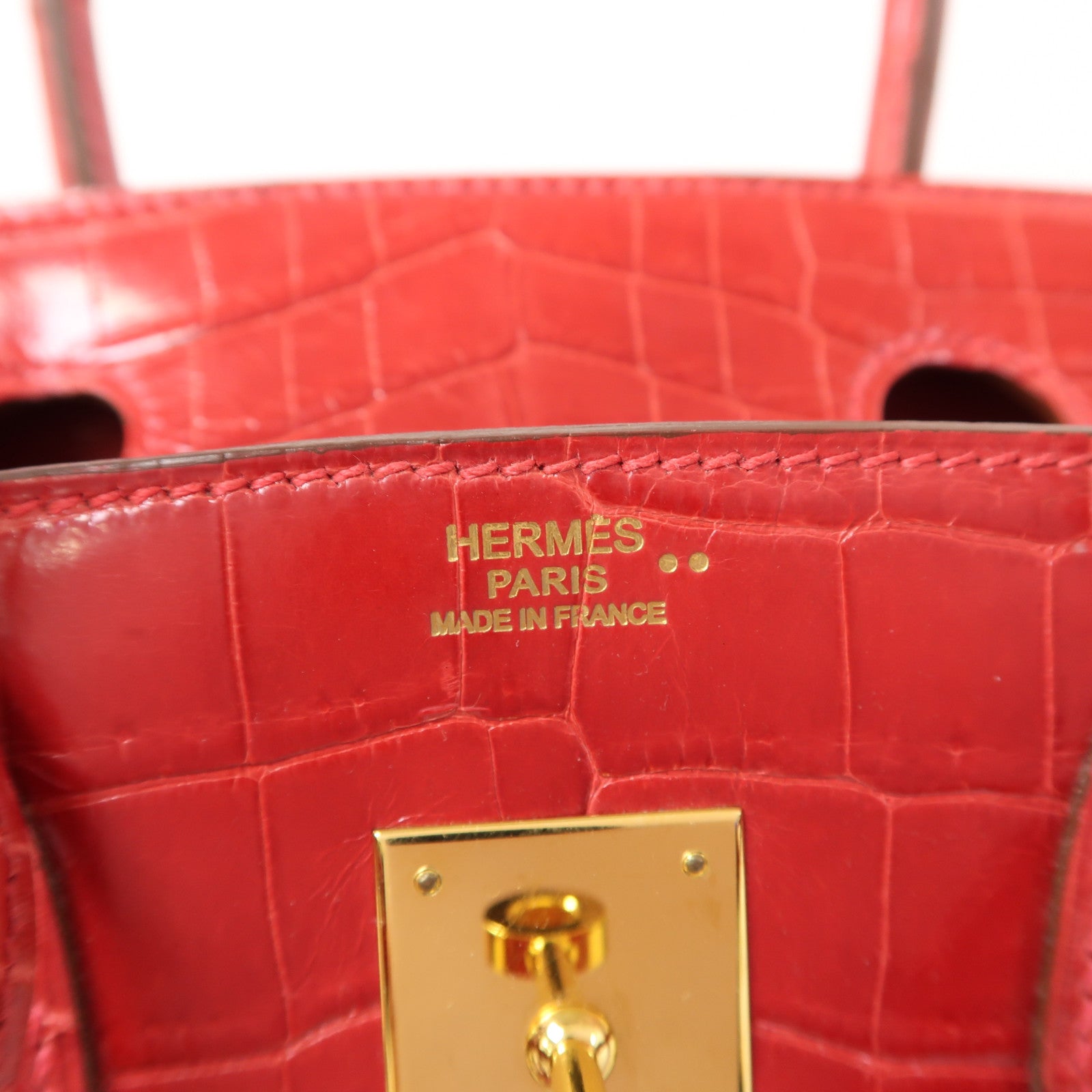 HERMES 鱷魚皮革Birkin 30金扣手挽袋Braise/紅色