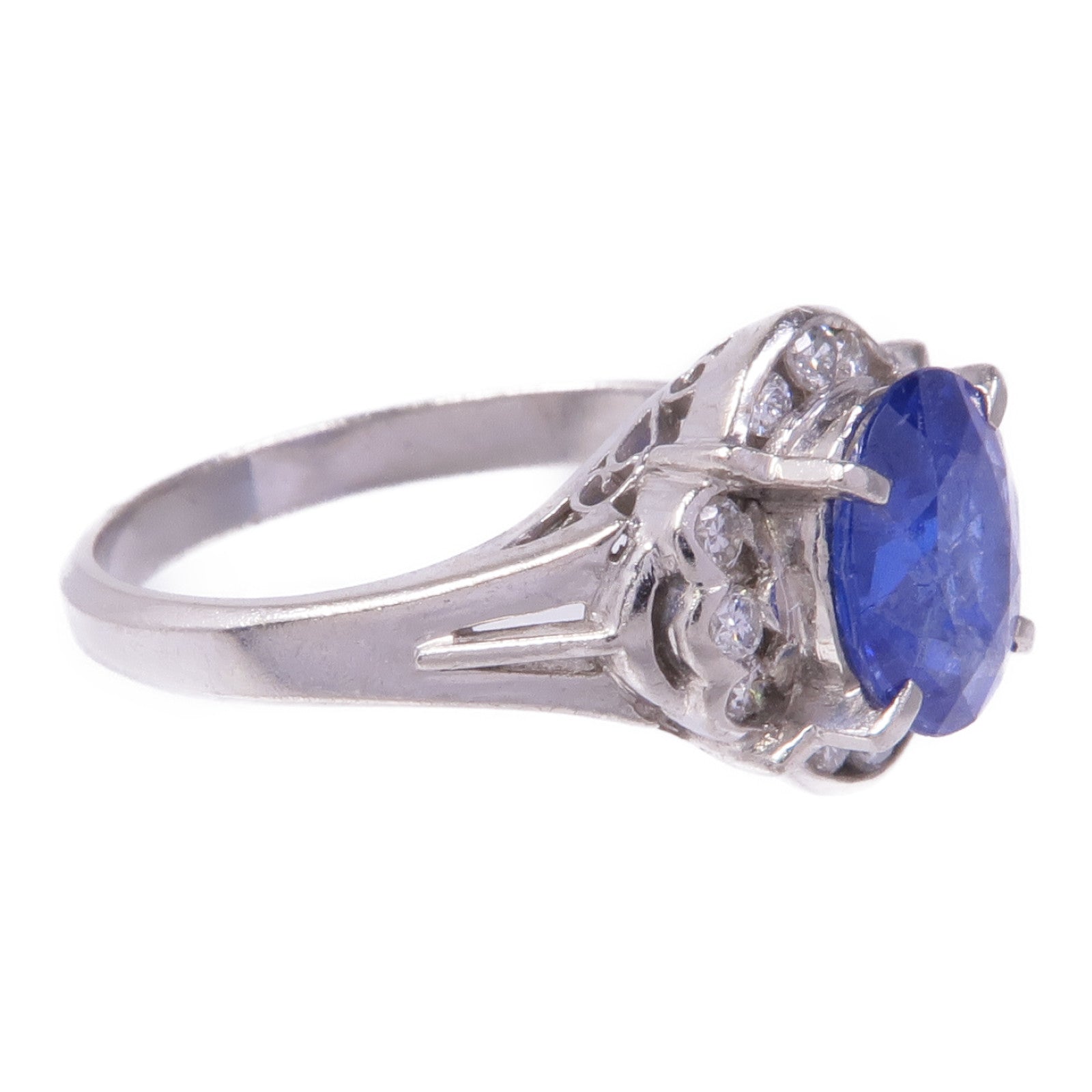JEWELRY 【激減優惠】PT900鉑金Sapphire Diamond Ring藍寶石/Diamond Ring鑽石戒指US#6.25