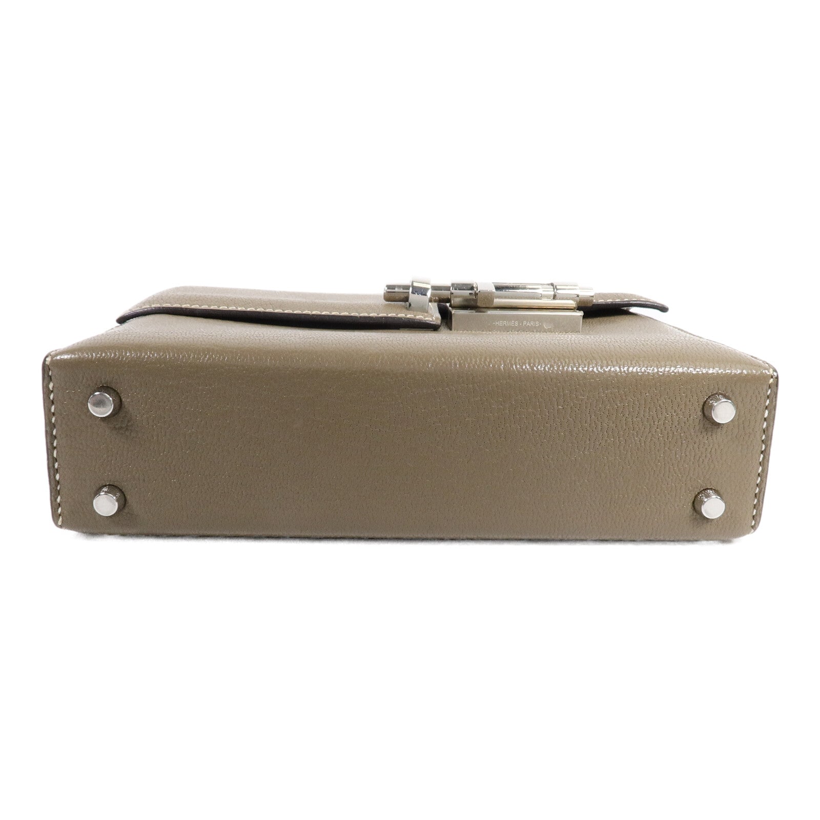 HERMES Chevre皮革Verrou Mini鏈帶肩背袋Etoupe