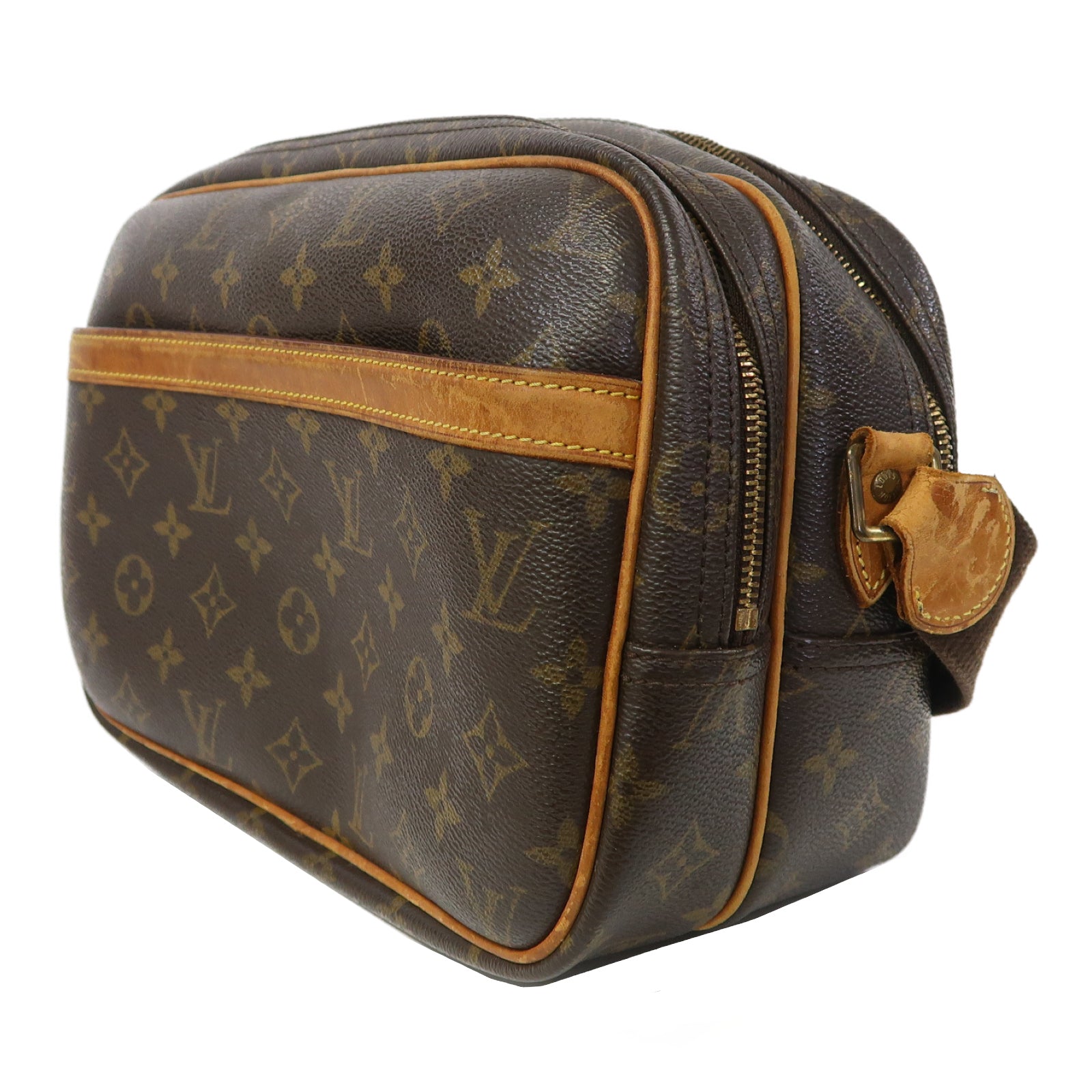 LOUIS VUITTON Monogram Reporter PM金扣肩背袋啡色