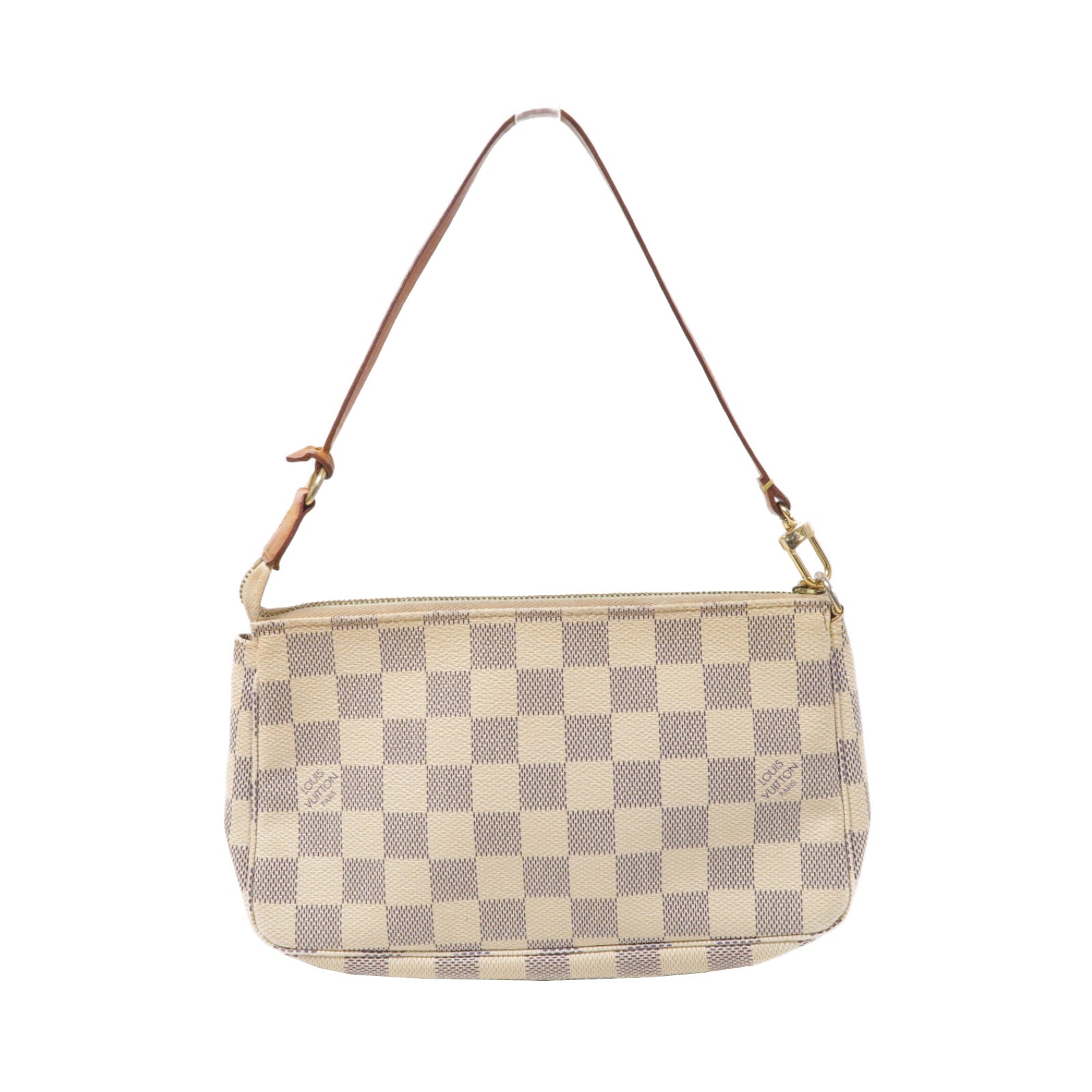LOUIS VUITTON Damier Azur Pochette Accesoires金扣手挽袋米色