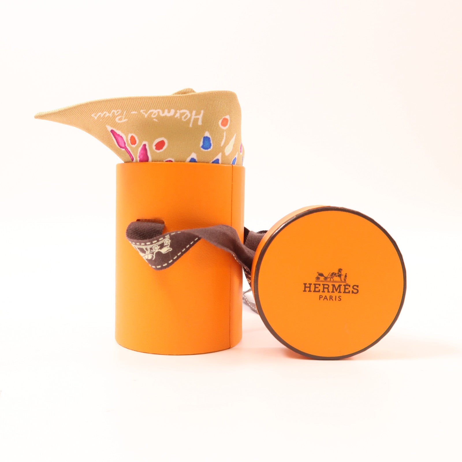 HERMES 絲質Twilly絲巾金色