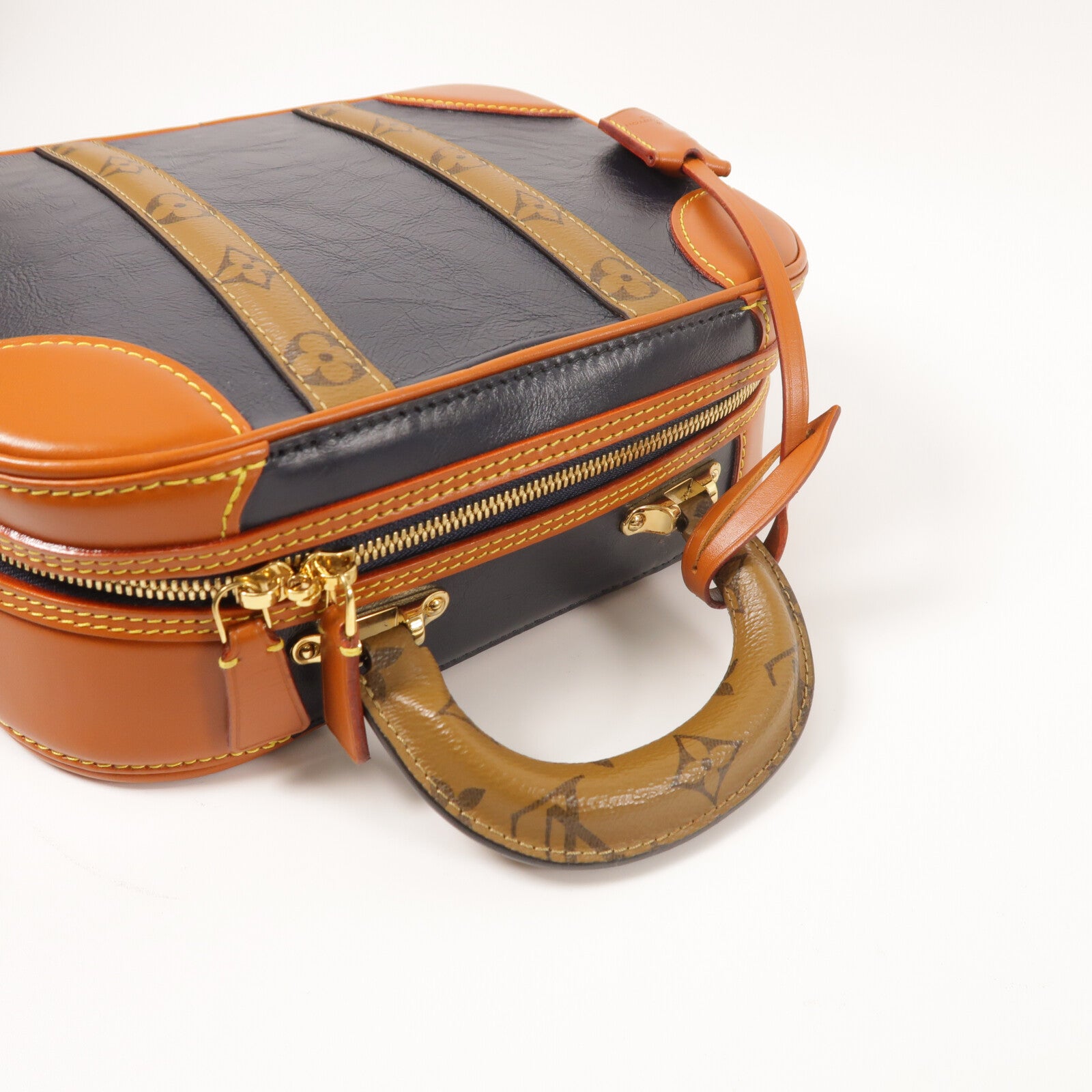 LOUIS VUITTON Monogram Reverse/牛皮皮革Valisette PM金扣手挽肩背兩用袋