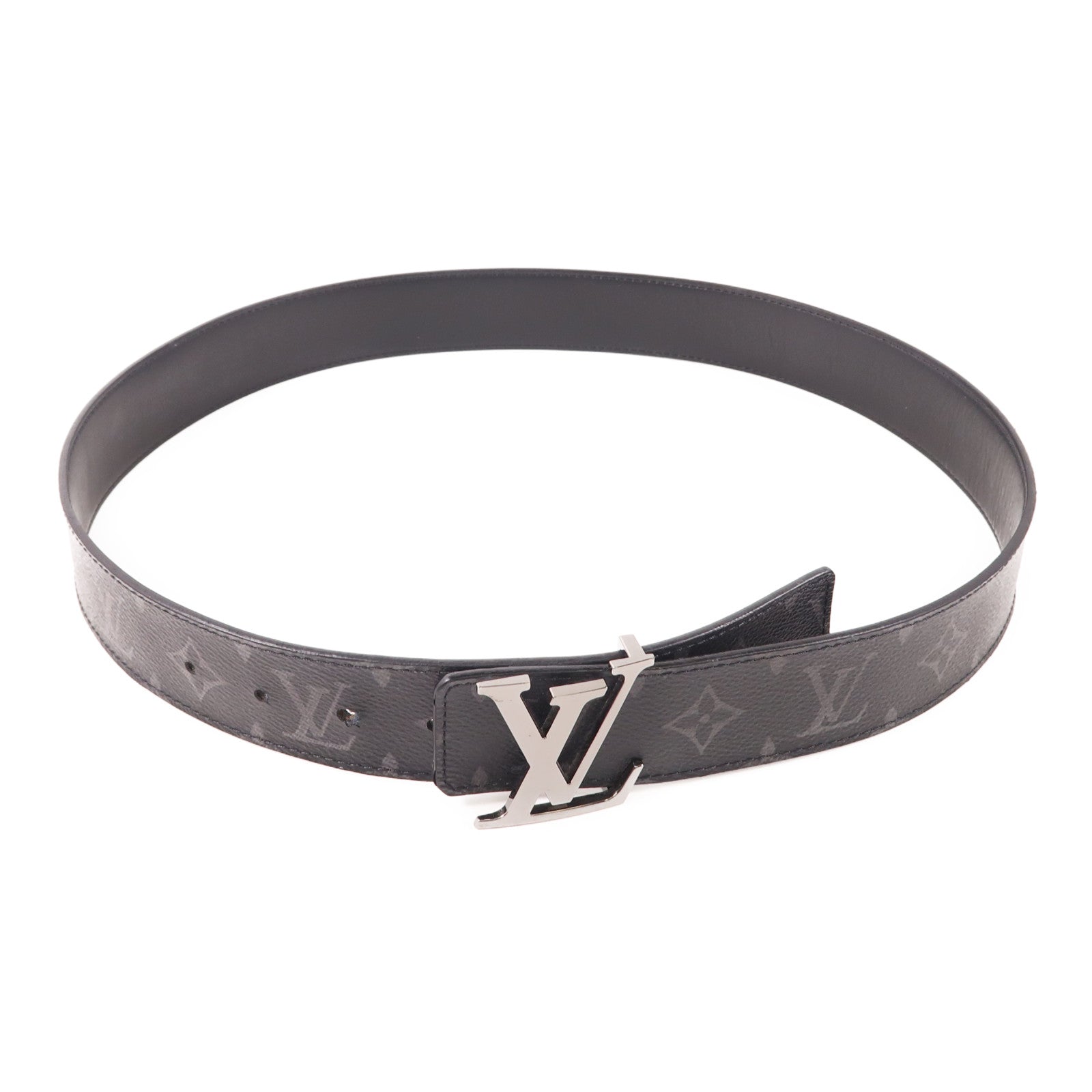 LOUIS VUITTON Monogram Eclipse Initiales Belt銀扣腰帶
