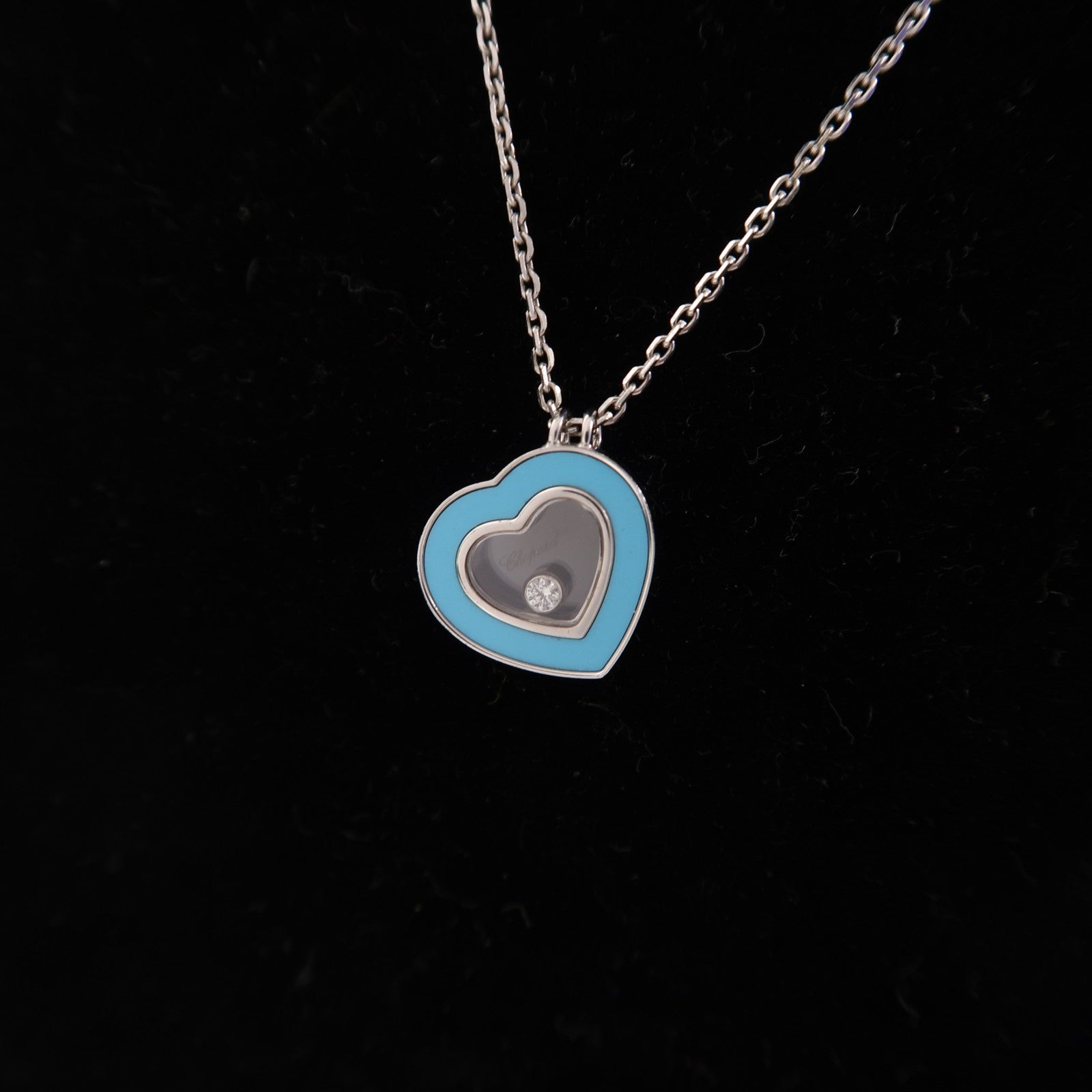 Chopard 18K白金Happy Diamond Necklace項鍊藍色