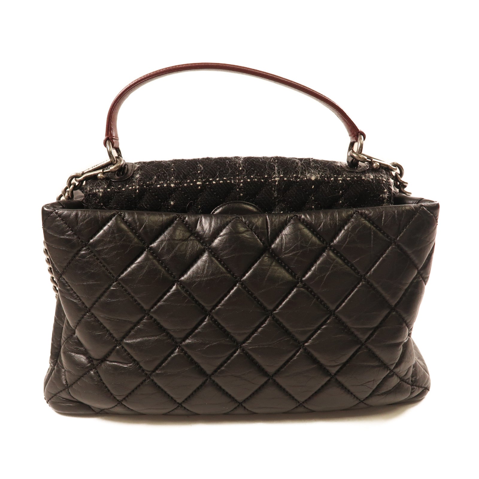 CHANEL 牛皮皮革Shoulder Bag銀扣鏈帶手挽肩背兩用袋黑色