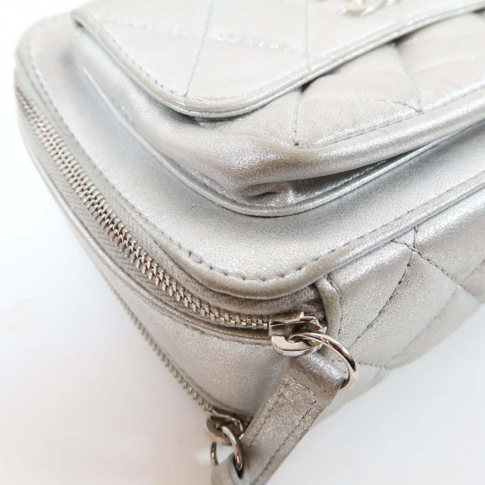 CHANEL 【激減優惠】菱格牛皮皮革Chain Shoulder Bag銀扣鏈帶肩背袋銀色