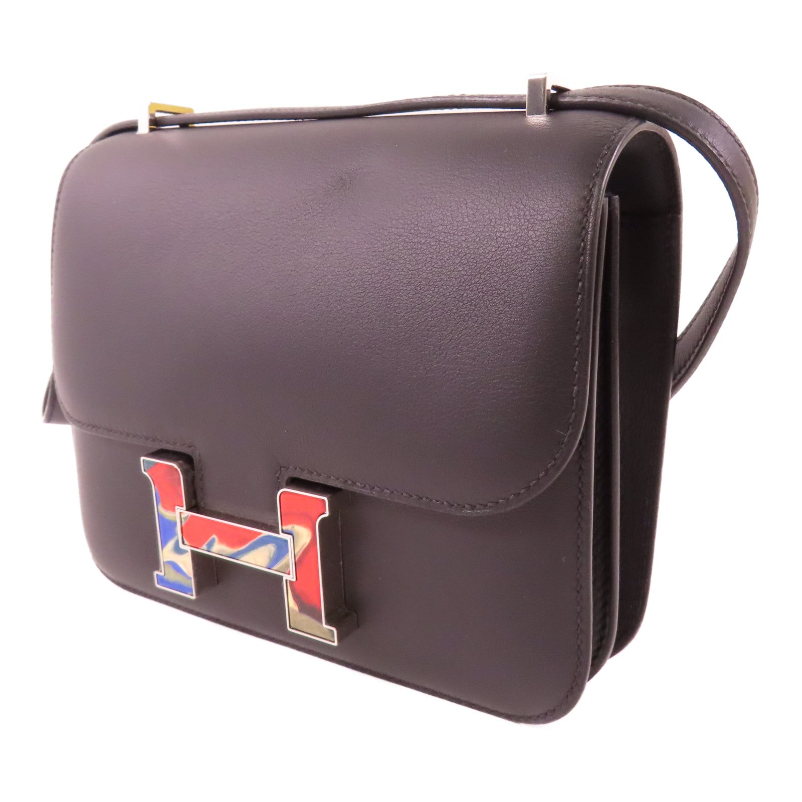 HERMES 【激減優惠】Swift皮革Constance Mini銀扣肩背袋89 Noir