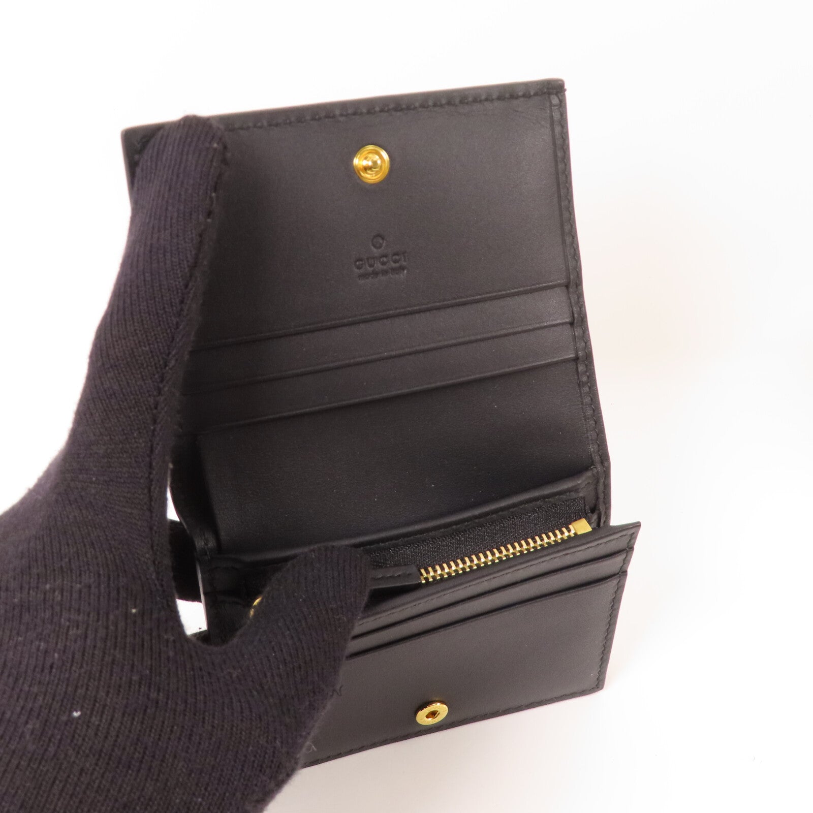 GUCCI 塗層帆布Bee Card Case金扣零錢包/卡套
