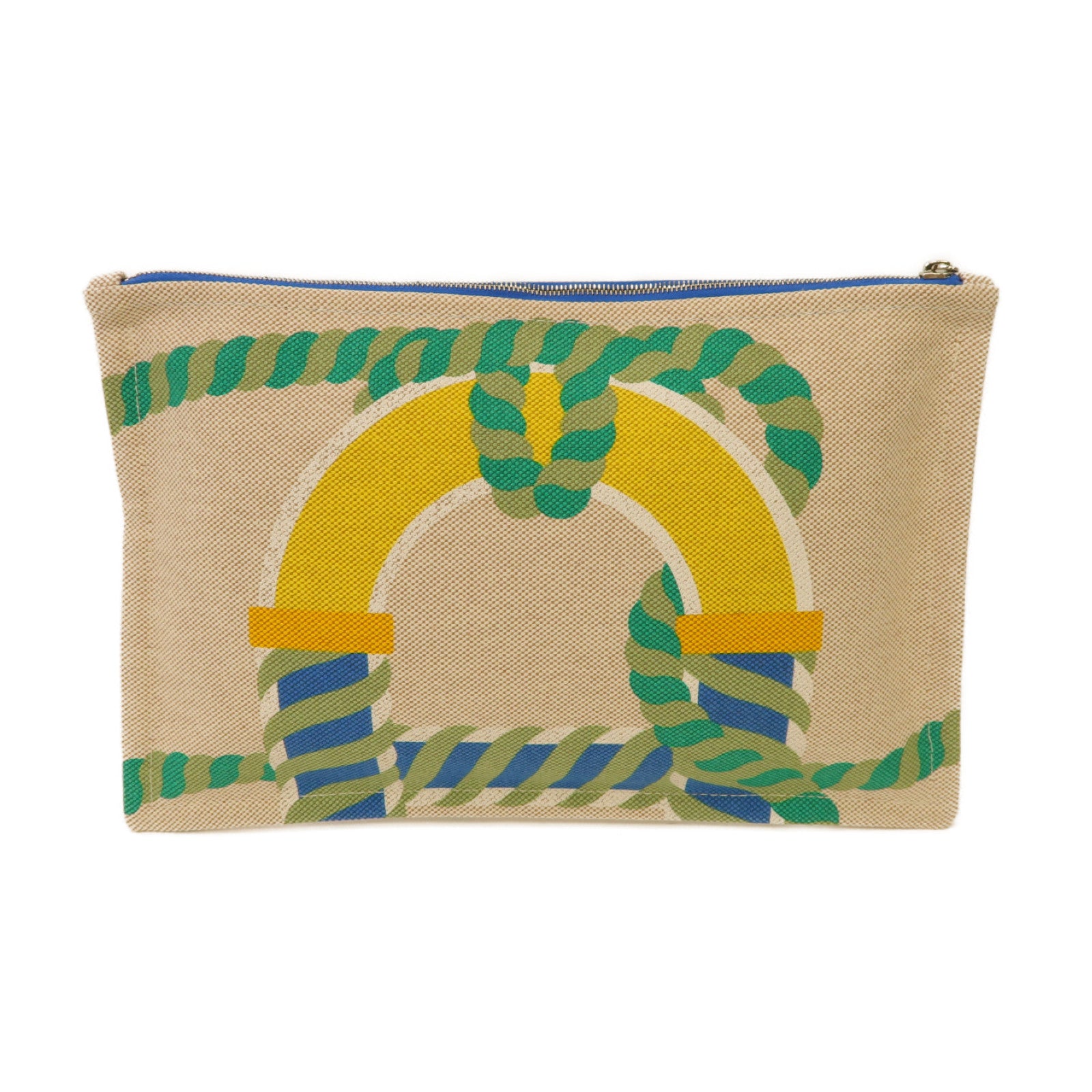HERMES 【激減優惠】帆布Clutch Bag銀扣手拿包米色
