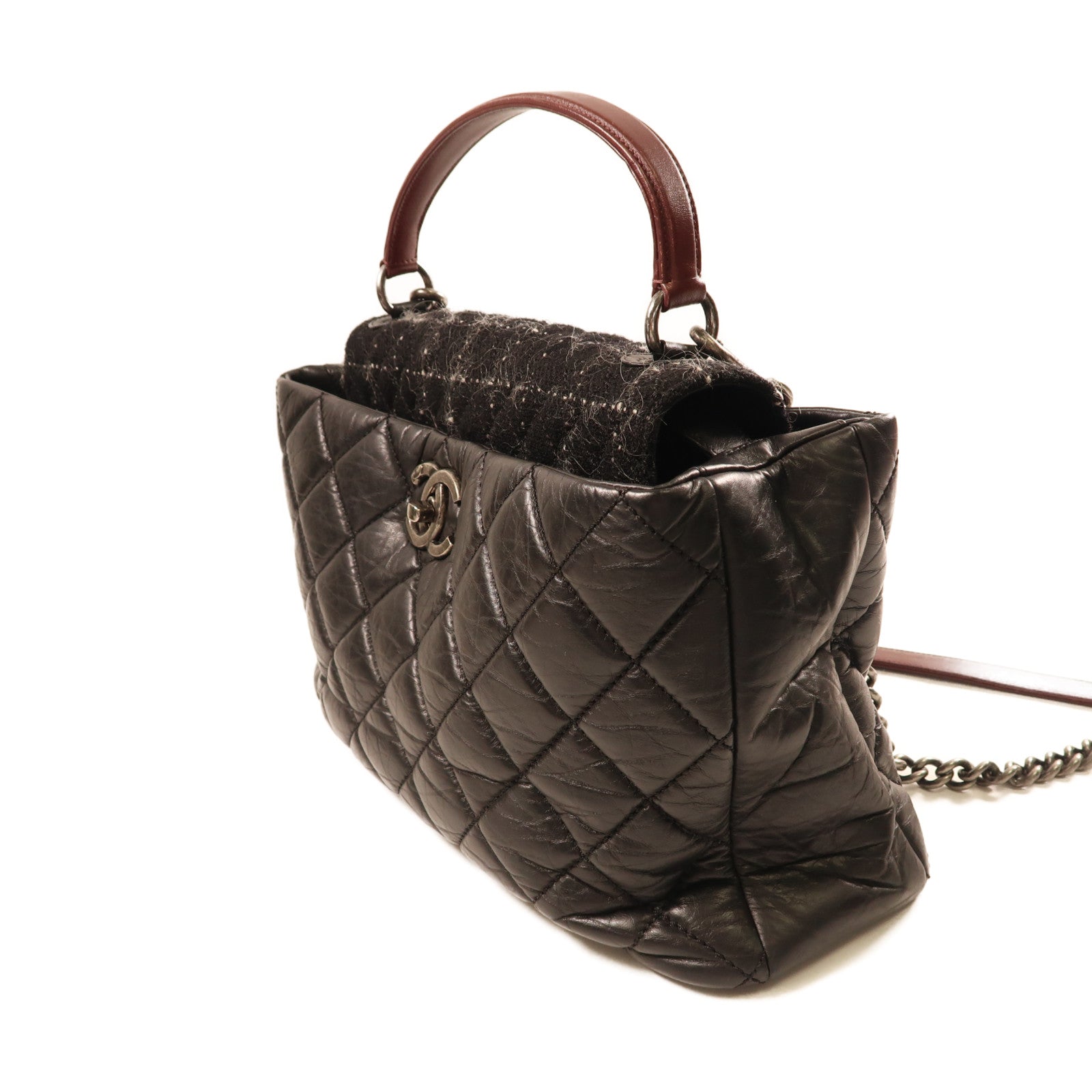 CHANEL 牛皮皮革Shoulder Bag銀扣鏈帶手挽肩背兩用袋黑色