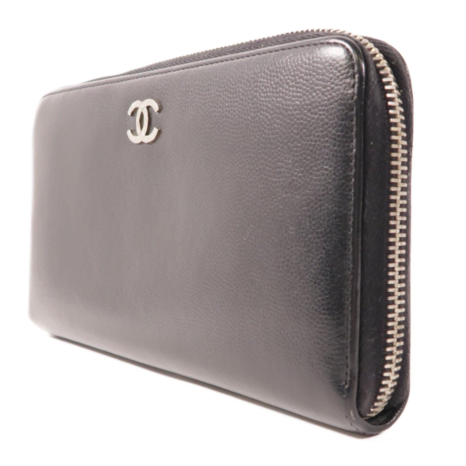 CHANEL 牛皮皮革Zipper Long Wallet銀扣長錢包