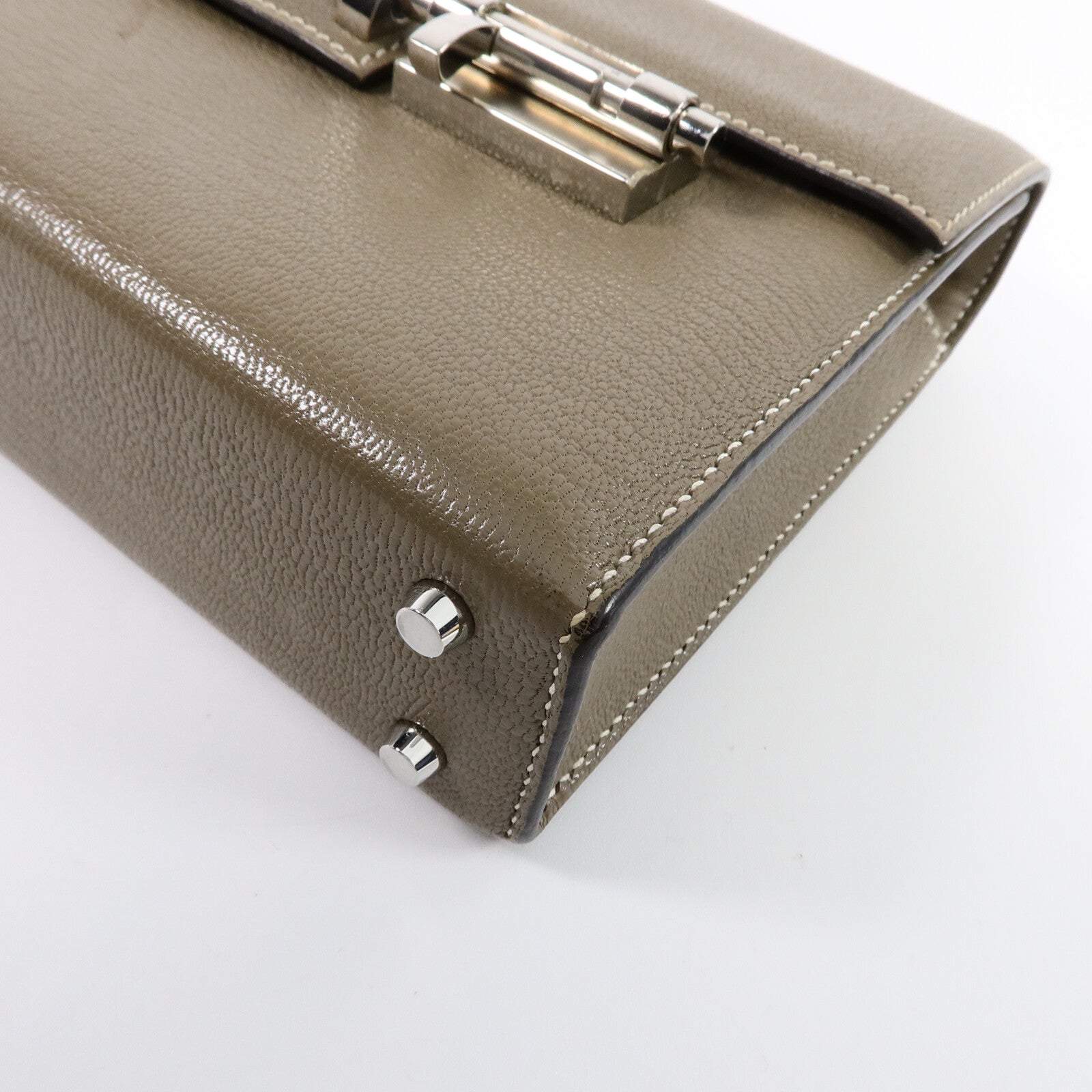 HERMES Chevre皮革Verrou Mini鏈帶肩背袋Etoupe