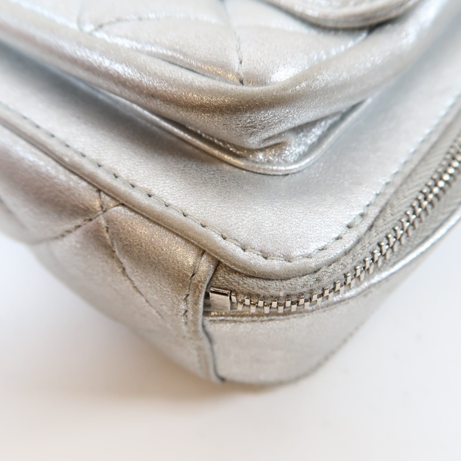 CHANEL 【激減優惠】菱格牛皮皮革Chain Shoulder Bag銀扣鏈帶肩背袋銀色