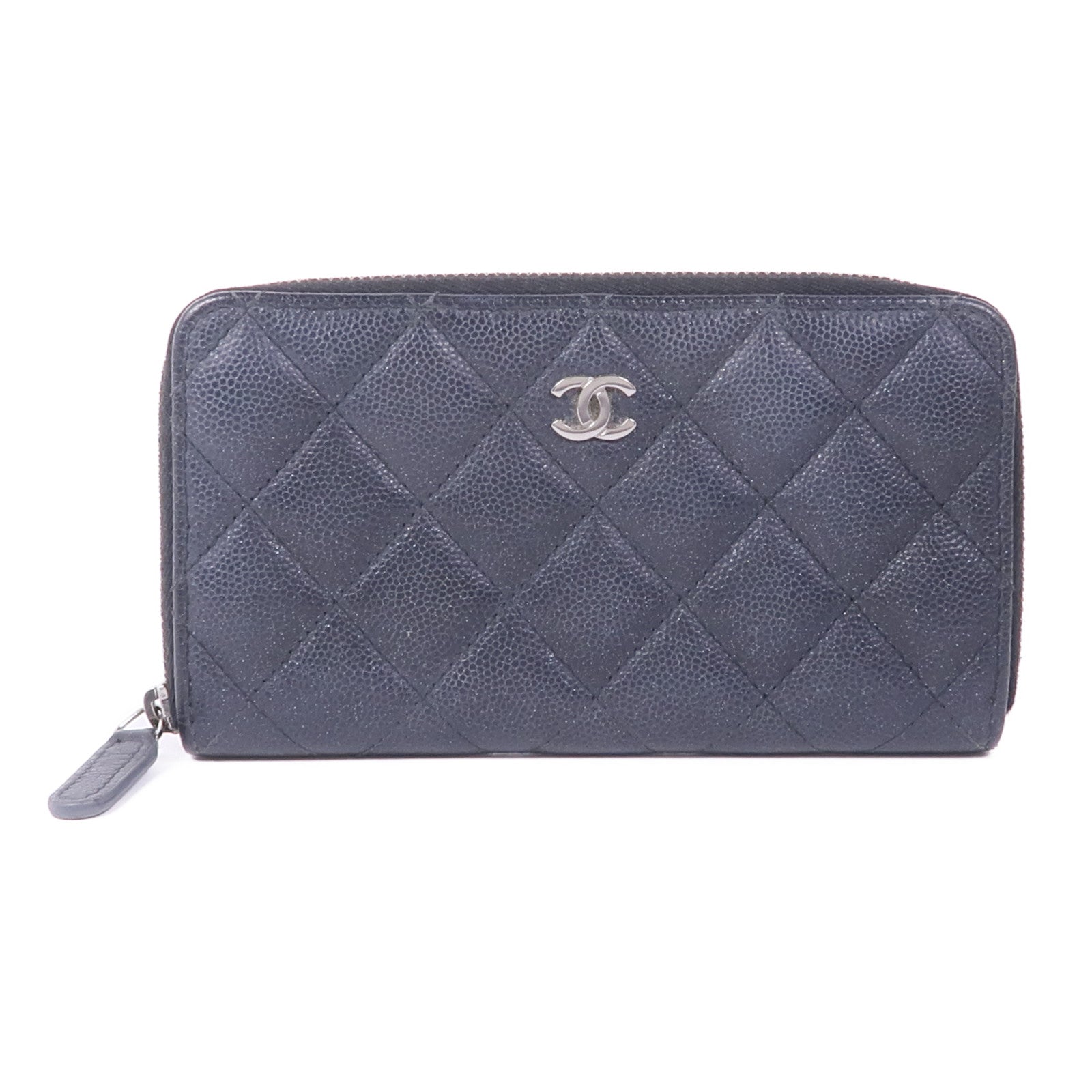 CHANEL 牛皮皮革Zipper Wallet銀扣錢包