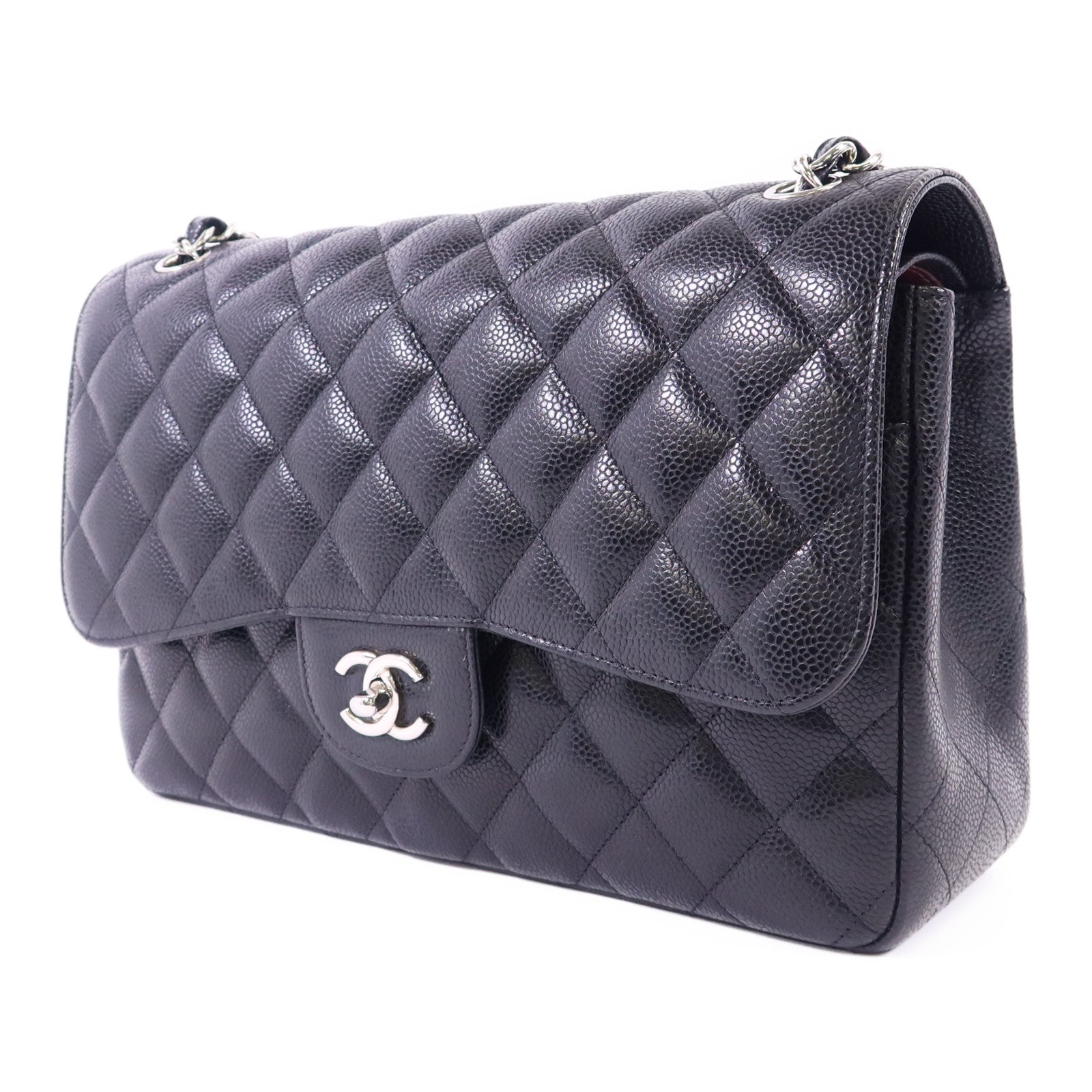 CHANEL 【激減優惠】牛皮皮革Large Classic銀扣鏈帶肩背袋
