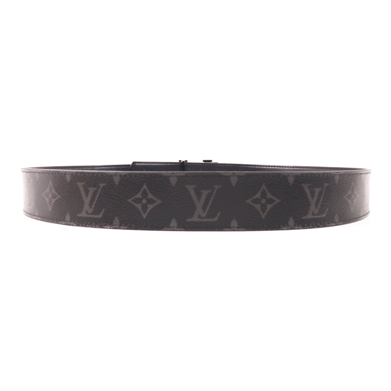 LOUIS VUITTON Monogram Eclipse Initiales Belt銀扣腰帶