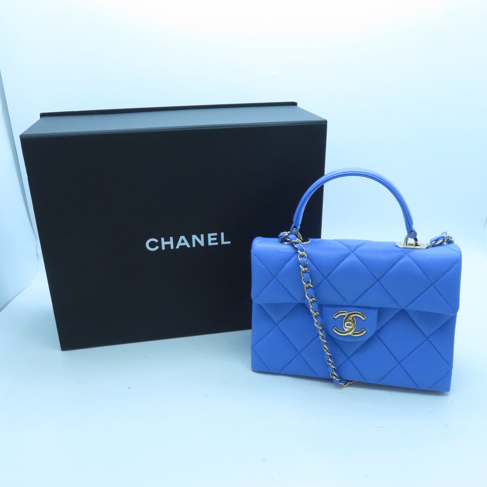 CHANEL 菱格牛皮皮革Small Retro Twist Bag金扣肩背袋藍色