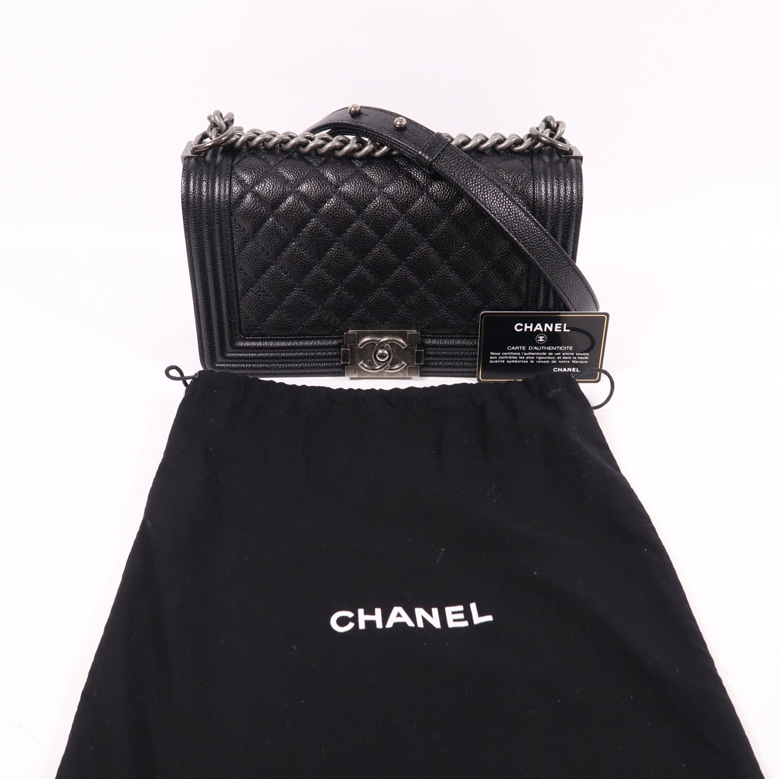 CHANEL 牛皮皮革Boy 25cm鏈帶肩背袋