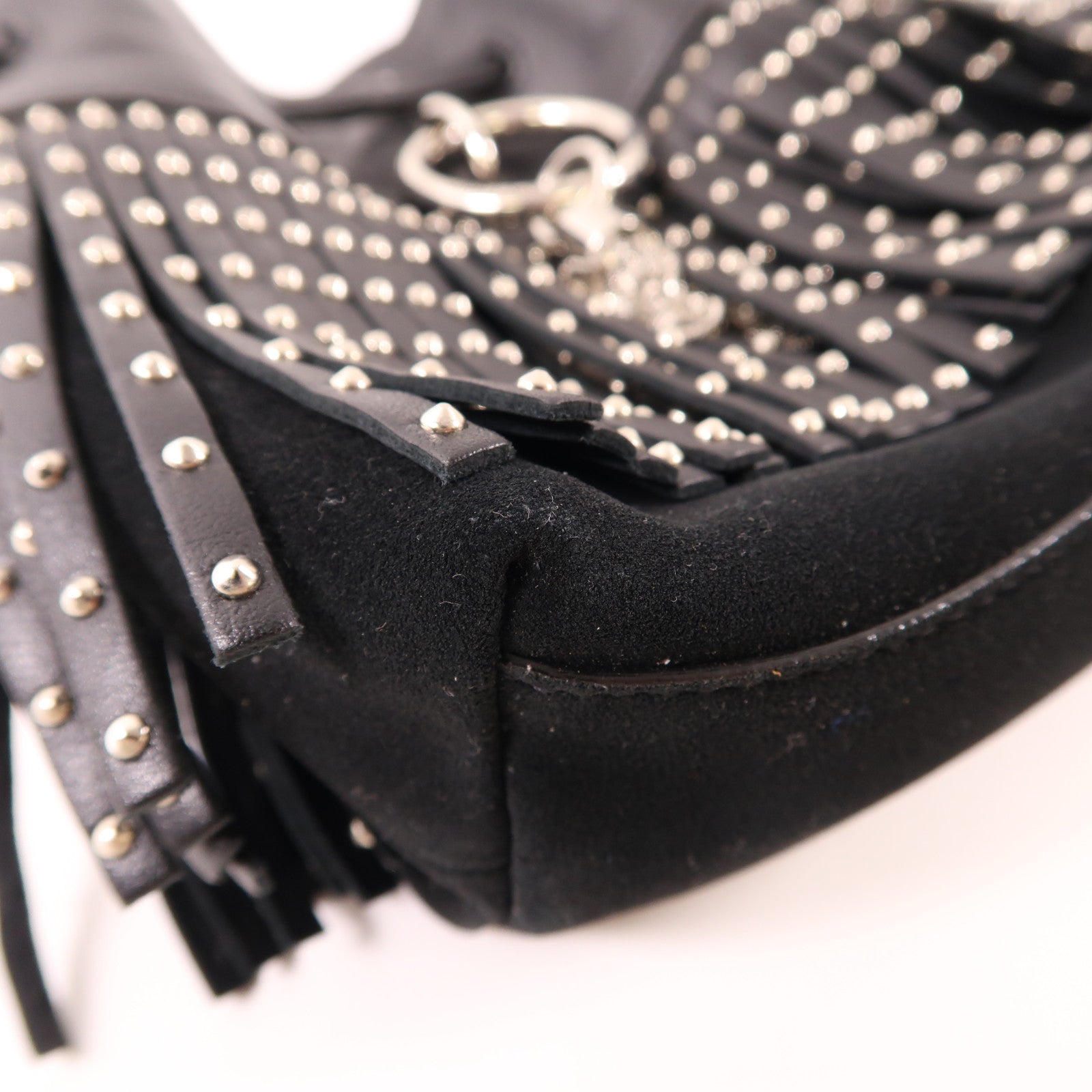 JIMMY CHOO 牛皮皮革Shoulder Bag銀扣鏈帶肩背袋黑色