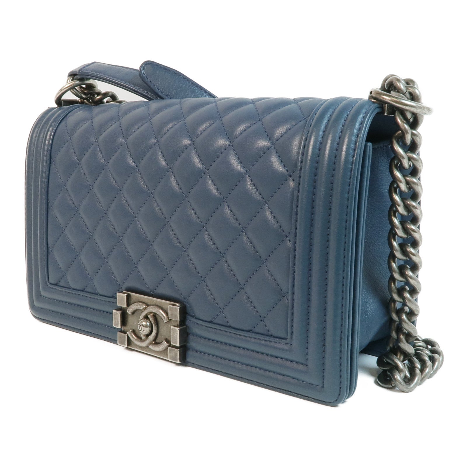 CHANEL 羊皮皮革Boy 25銀扣鏈帶肩背袋