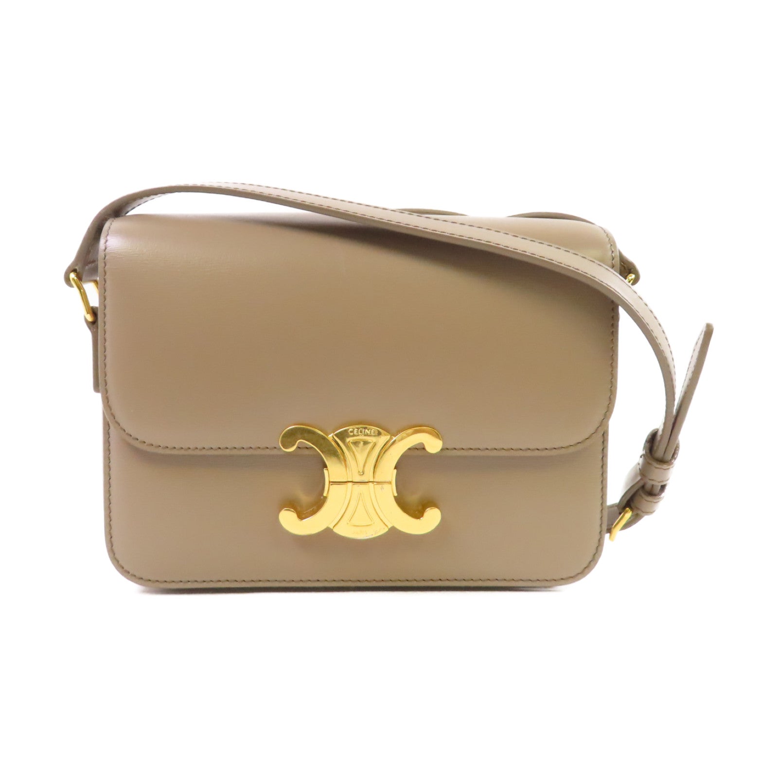 CELINE 牛皮皮革Teen Triomphe Shoulder Bag金扣肩背袋灰色