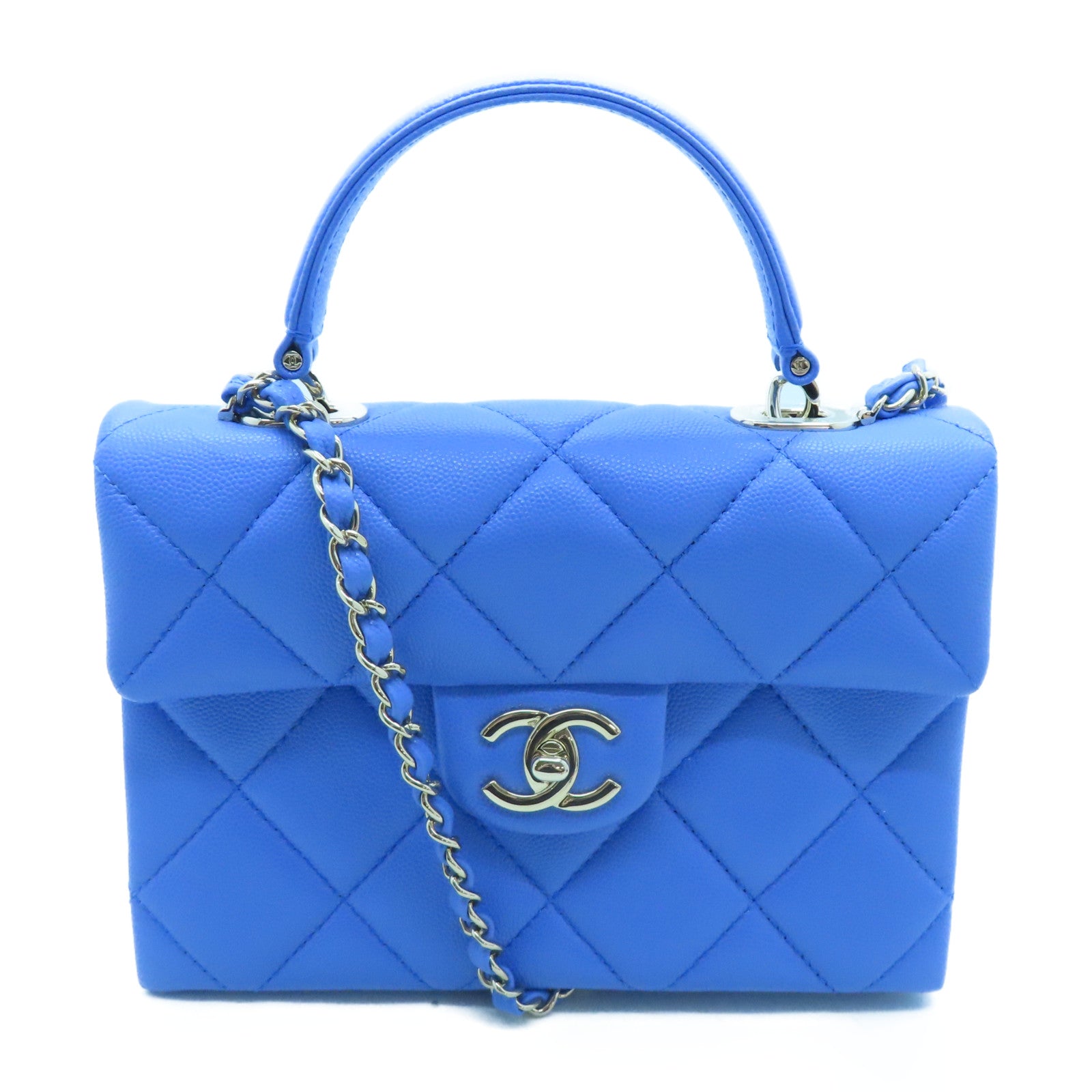 CHANEL 菱格牛皮皮革Small Retro Twist Bag金扣肩背袋藍色