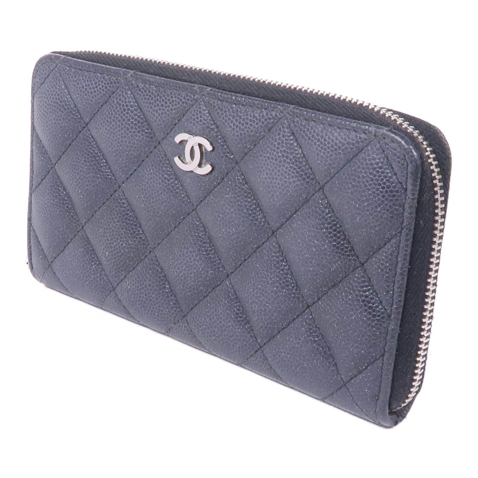 CHANEL 牛皮皮革Zipper Wallet銀扣錢包