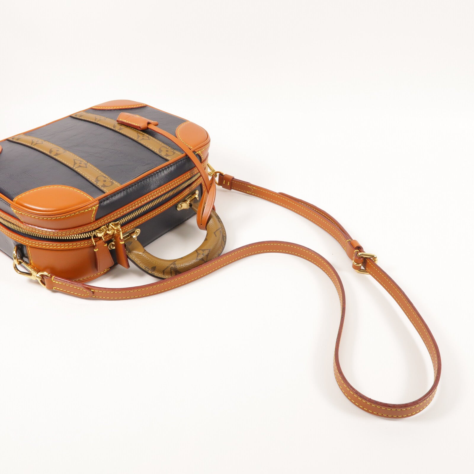 LOUIS VUITTON Monogram Reverse/牛皮皮革Valisette PM金扣手挽肩背兩用袋