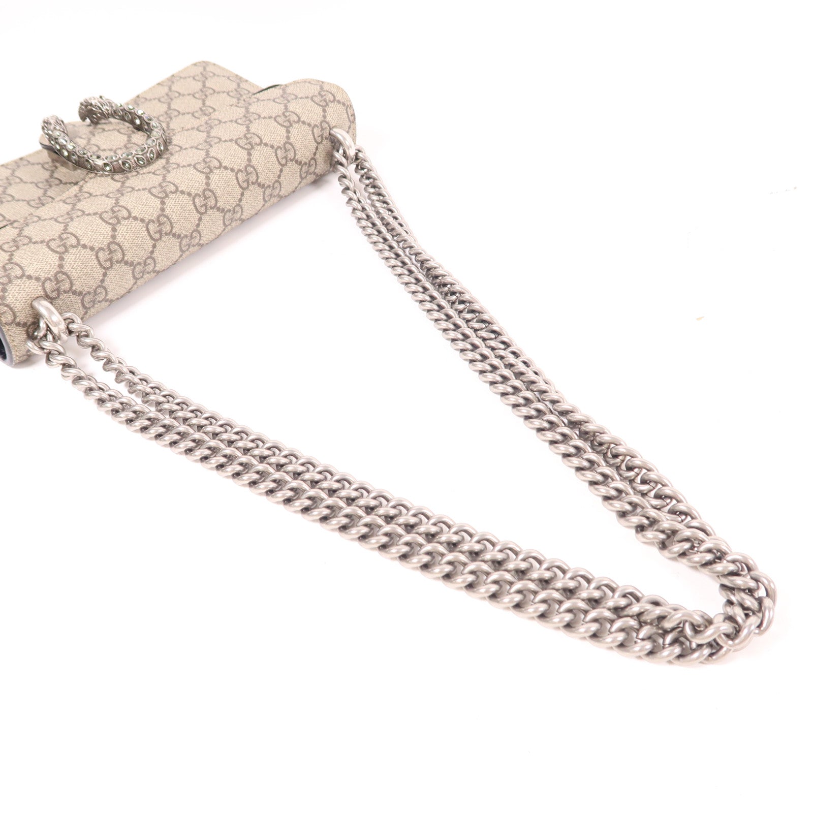 GUCCI 塗層帆布Dionysus GG Supreme Shoulder Bag銀扣鏈帶肩背袋