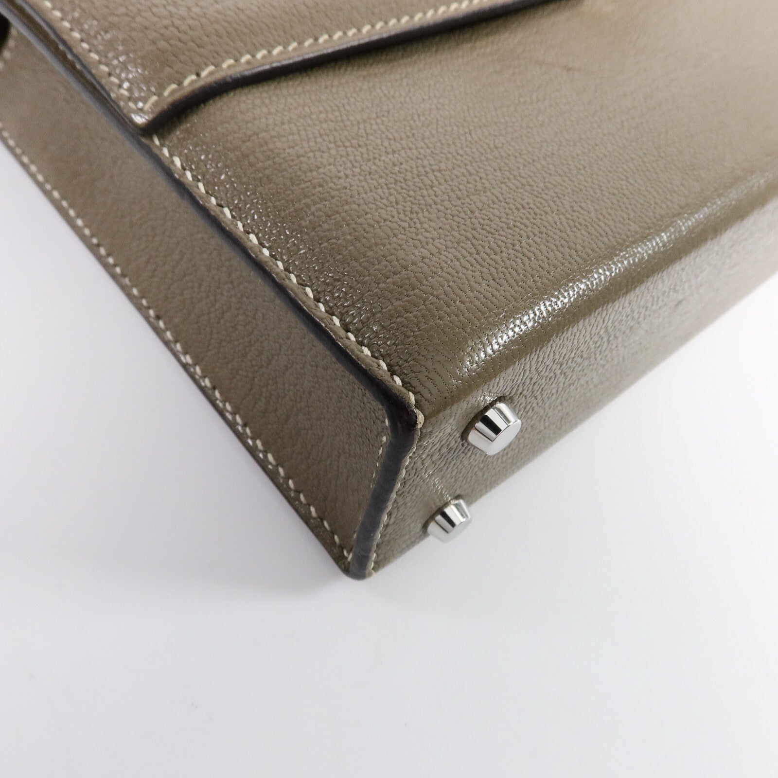 HERMES Chevre皮革Verrou Mini鏈帶肩背袋Etoupe