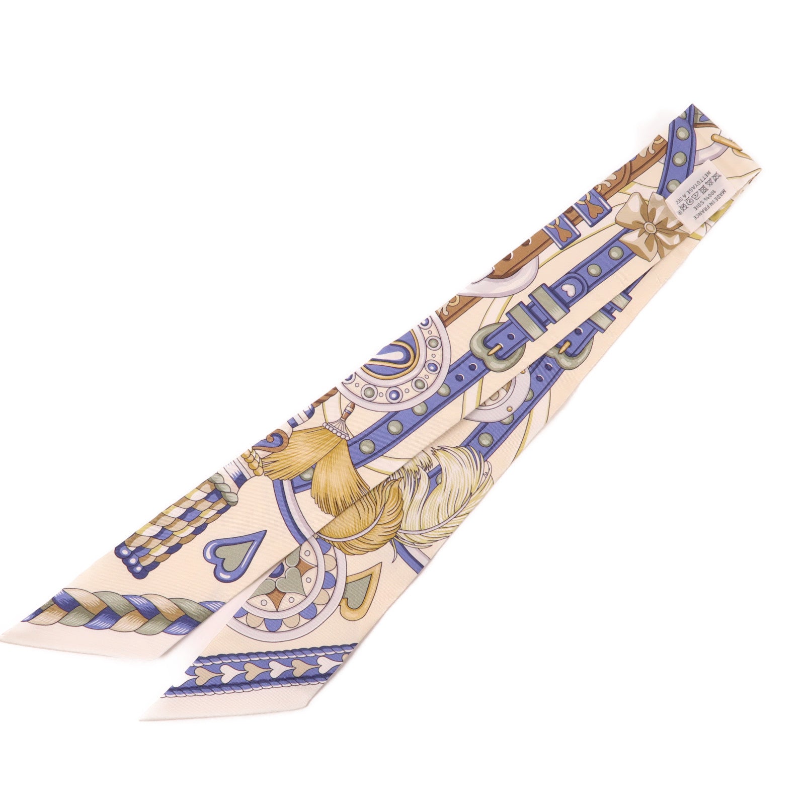 HERMES 絲質Twilly絲巾米色/藍色/棕色