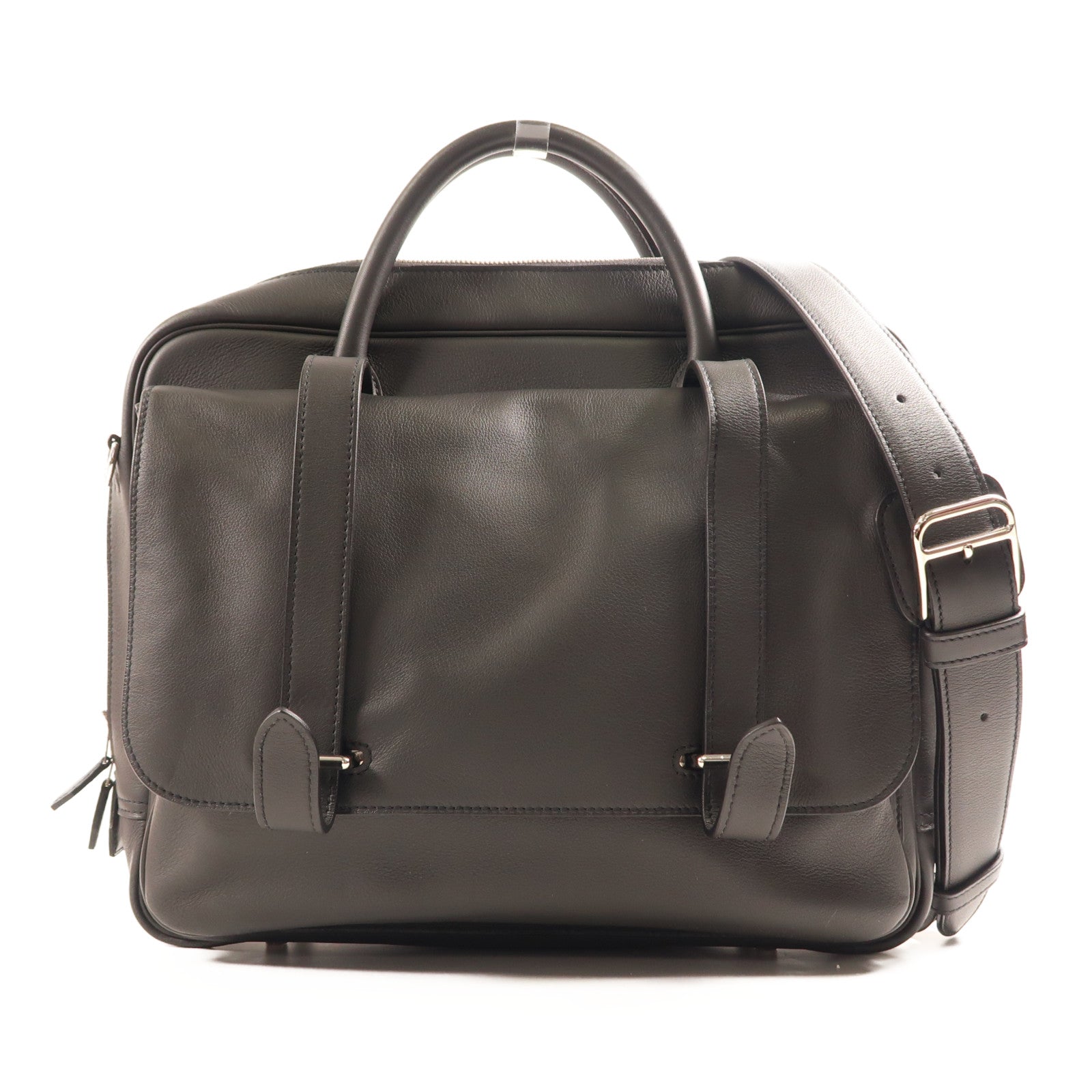 HERMES Evercolor皮革Steve Travel銀扣手挽肩背兩用袋Noir