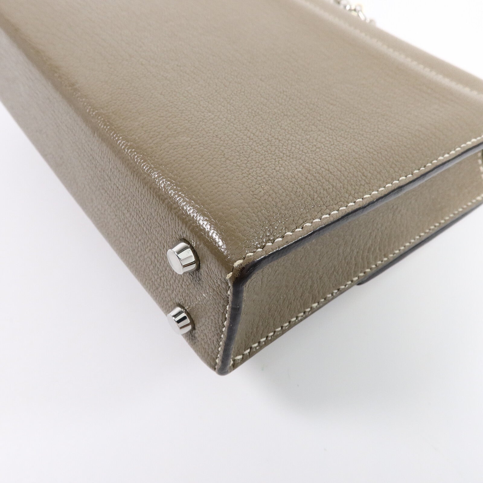 HERMES Chevre皮革Verrou Mini鏈帶肩背袋Etoupe