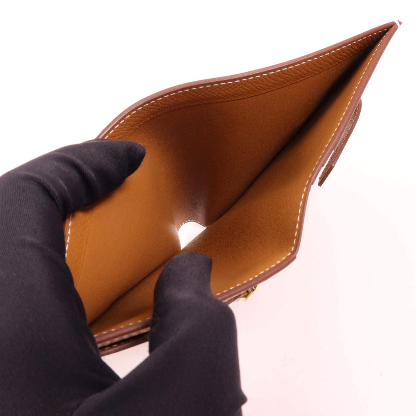 HERMES Epsom皮革P-Feuille Bearn Compact金扣錢包