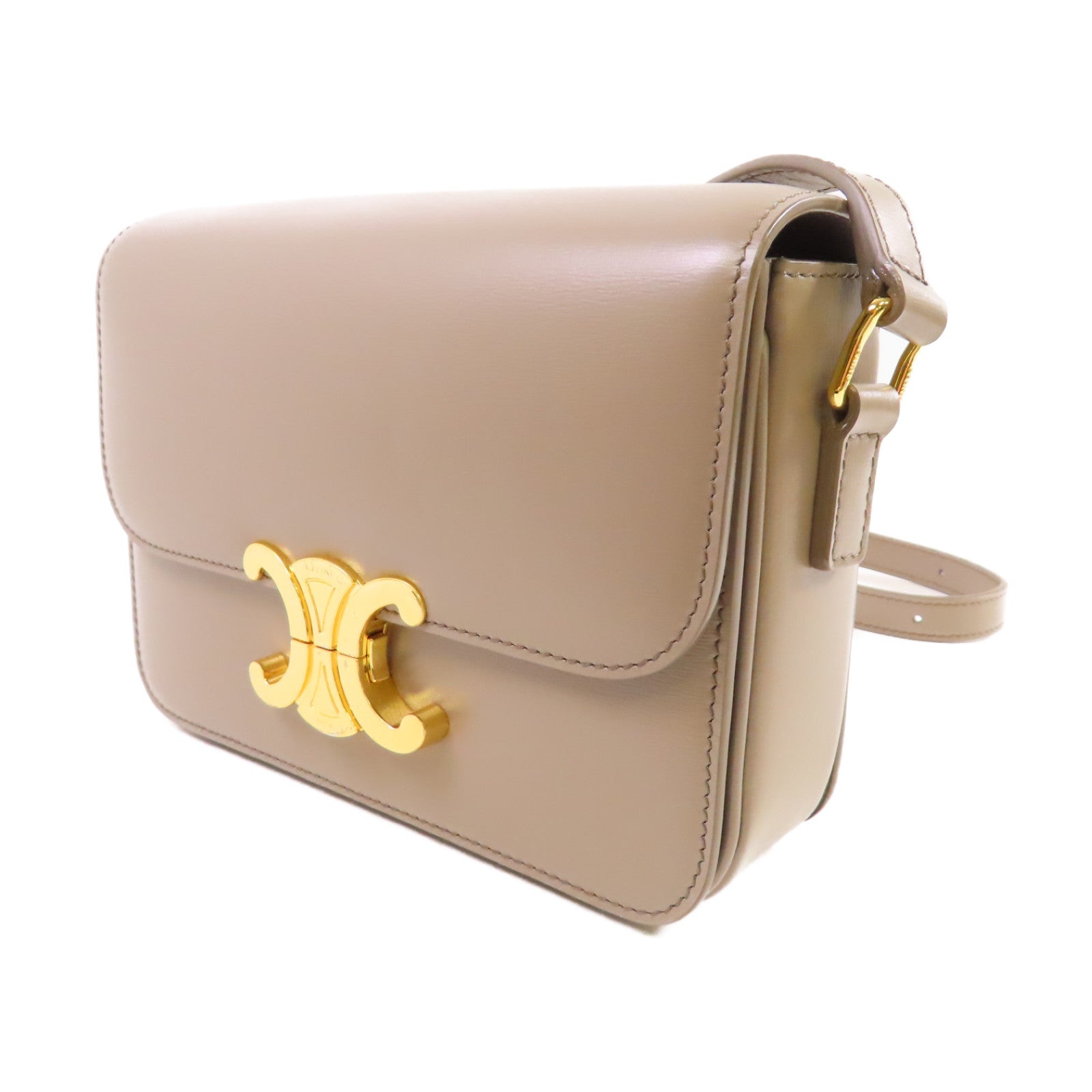 CELINE 牛皮皮革Teen Triomphe Shoulder Bag金扣肩背袋灰色